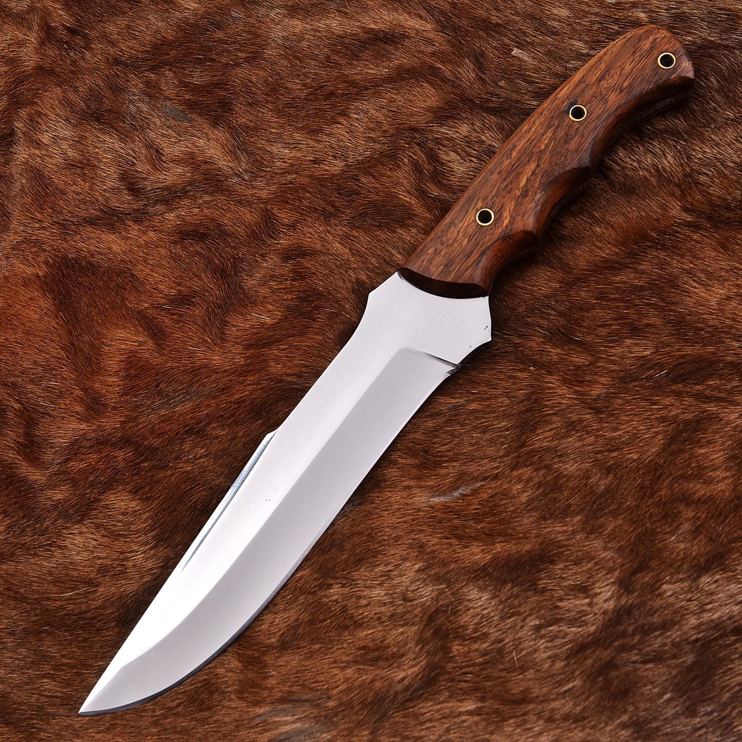 Heavy-Duty Chef Knife with Contoured Wood Handle – Outdoor Kitchen Blade