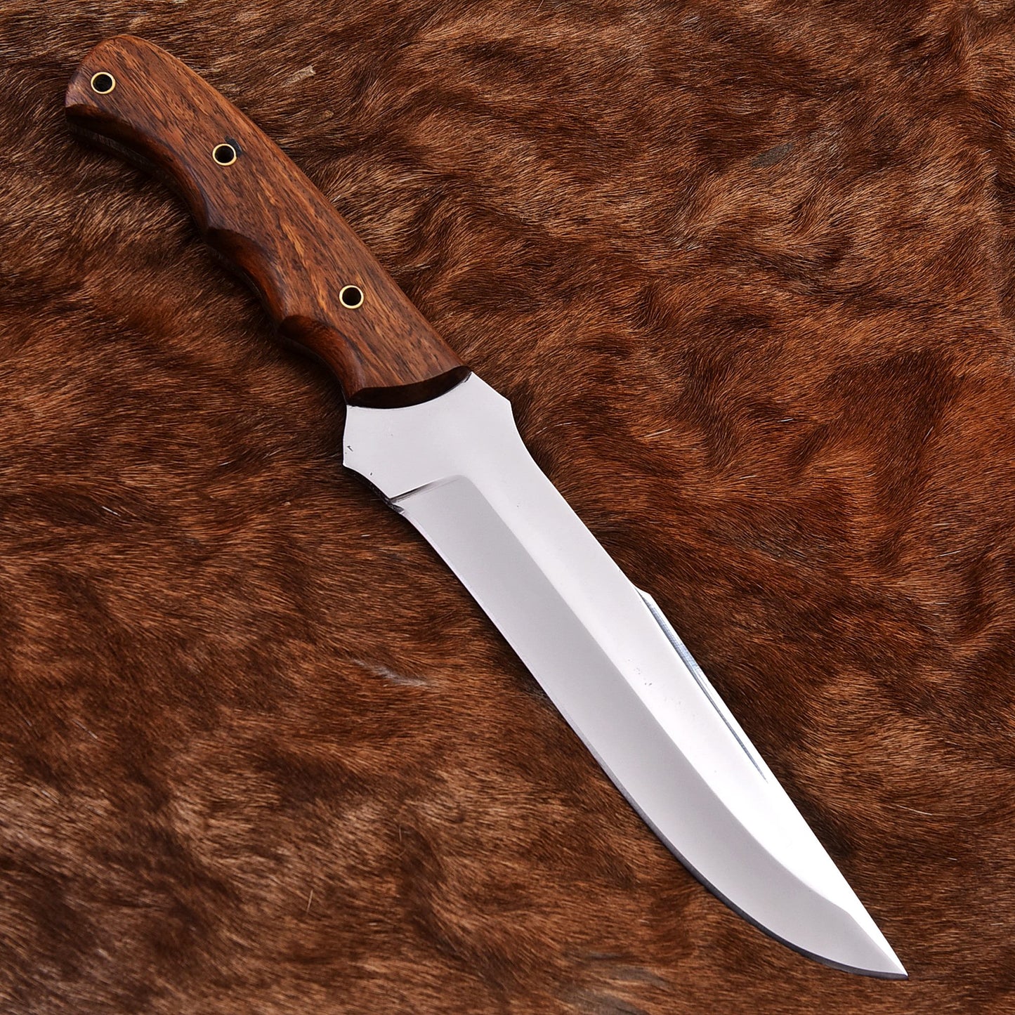 Heavy-Duty Chef Knife with Contoured Wood Handle – Outdoor Kitchen Blade