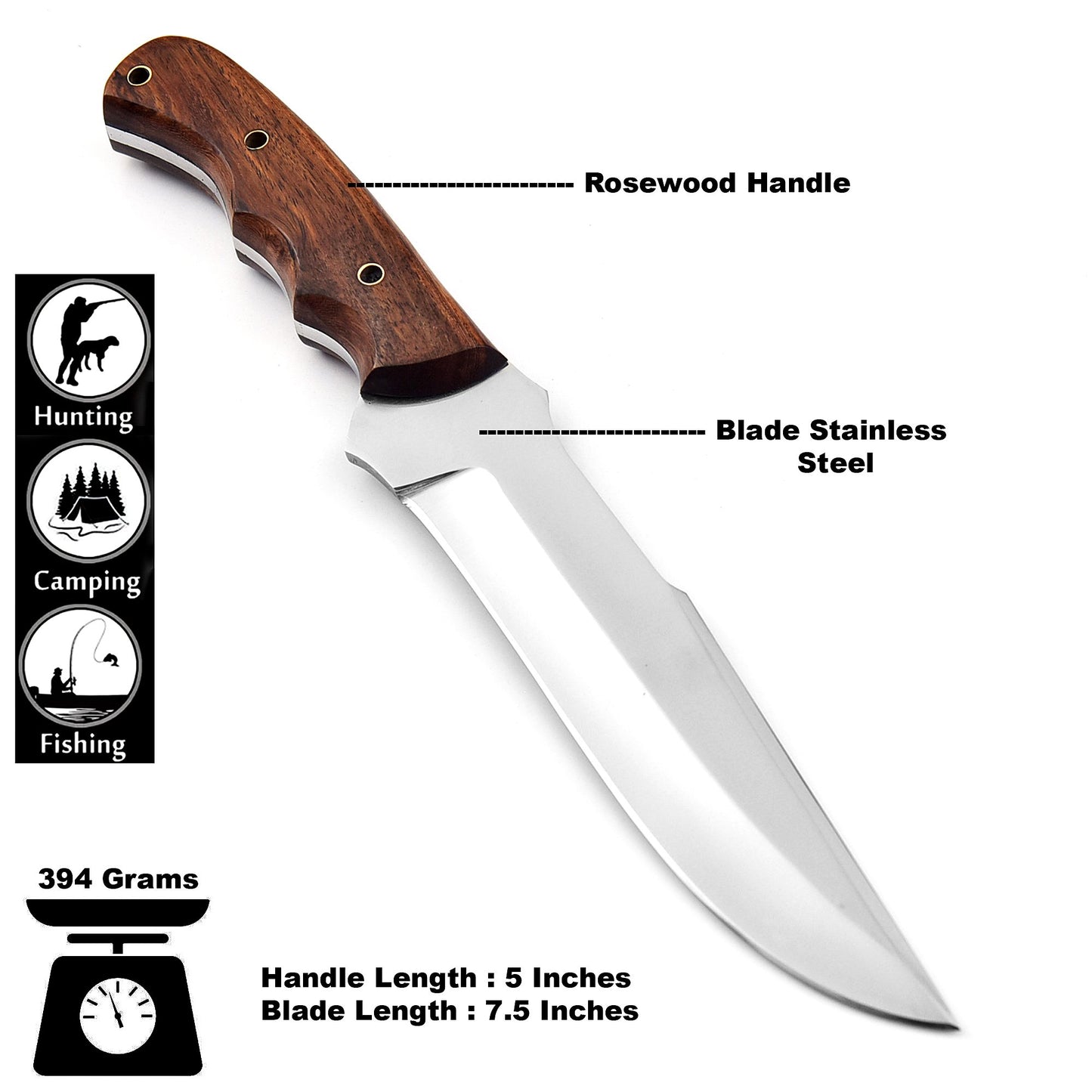 Heavy-Duty Chef Knife with Contoured Wood Handle – Outdoor Kitchen Blade