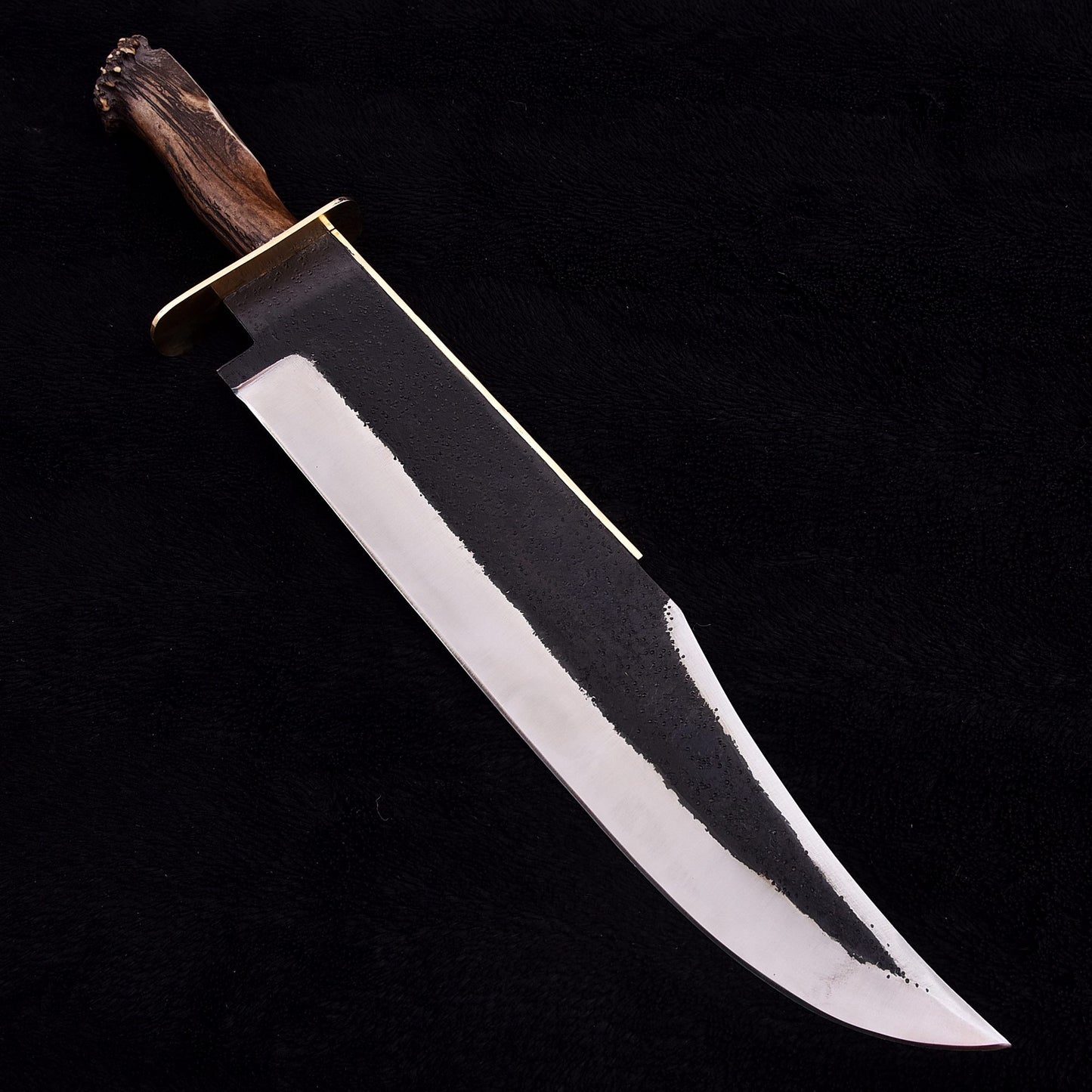Rambo Style Large Bowie Knife with Genuine Stag Handle & Leather Sheath