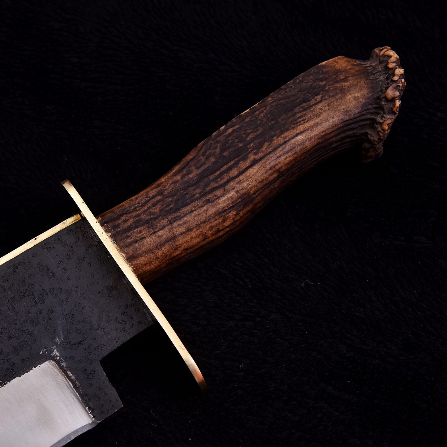 Rambo Style Large Bowie Knife with Genuine Stag Handle & Leather Sheath