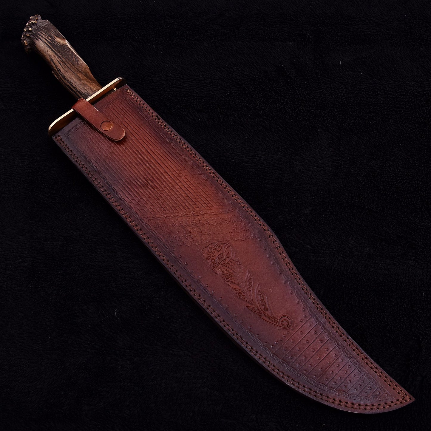 Rambo Style Large Bowie Knife with Genuine Stag Handle & Leather Sheath