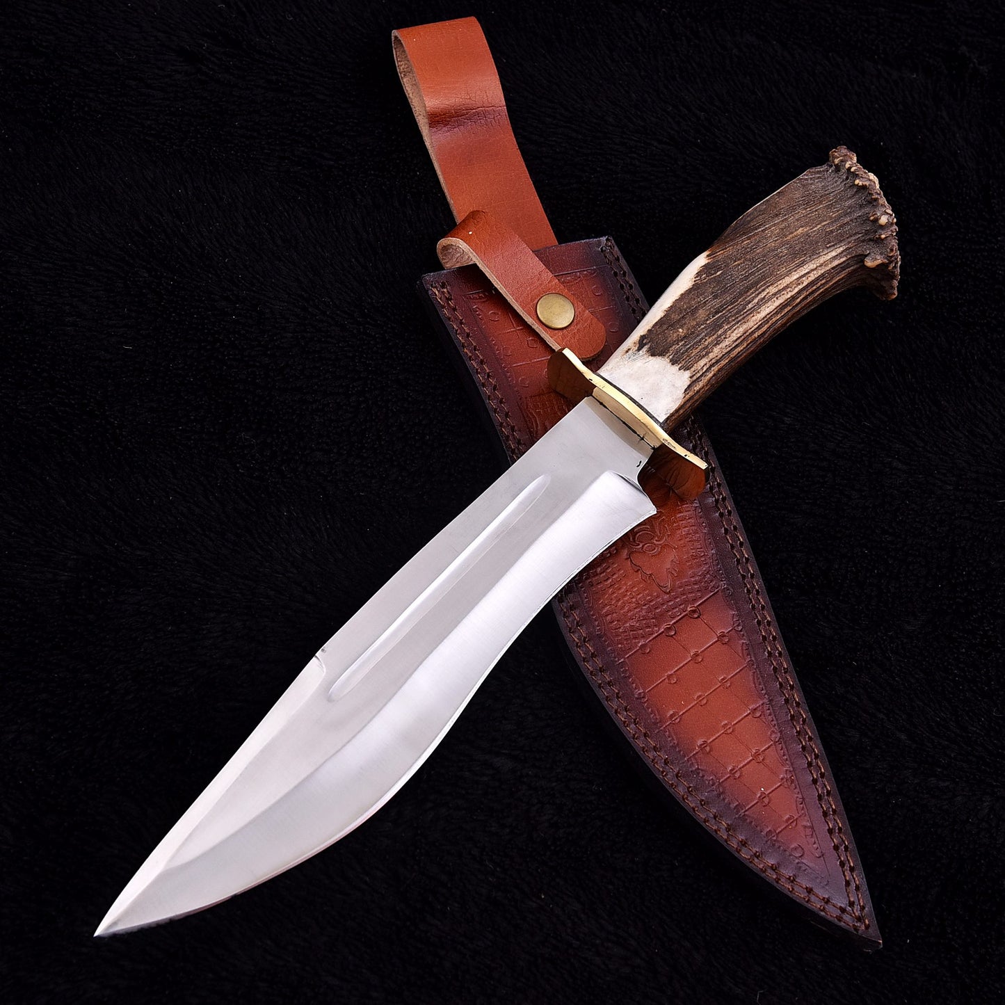 Handmade Bowie Knife with Carbon Steel Blade & Genuine Stag Handle