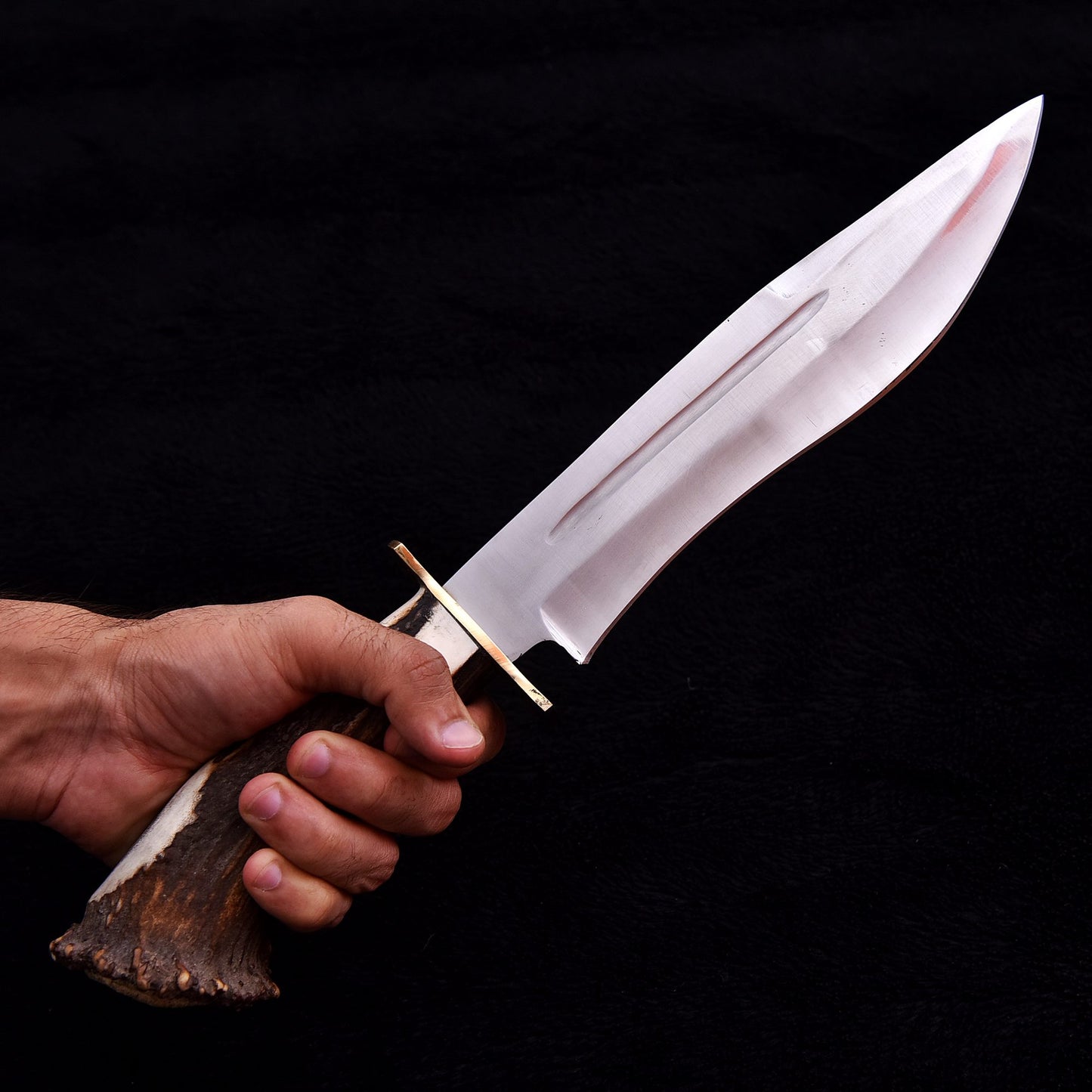 Handmade Bowie Knife with Carbon Steel Blade & Genuine Stag Handle