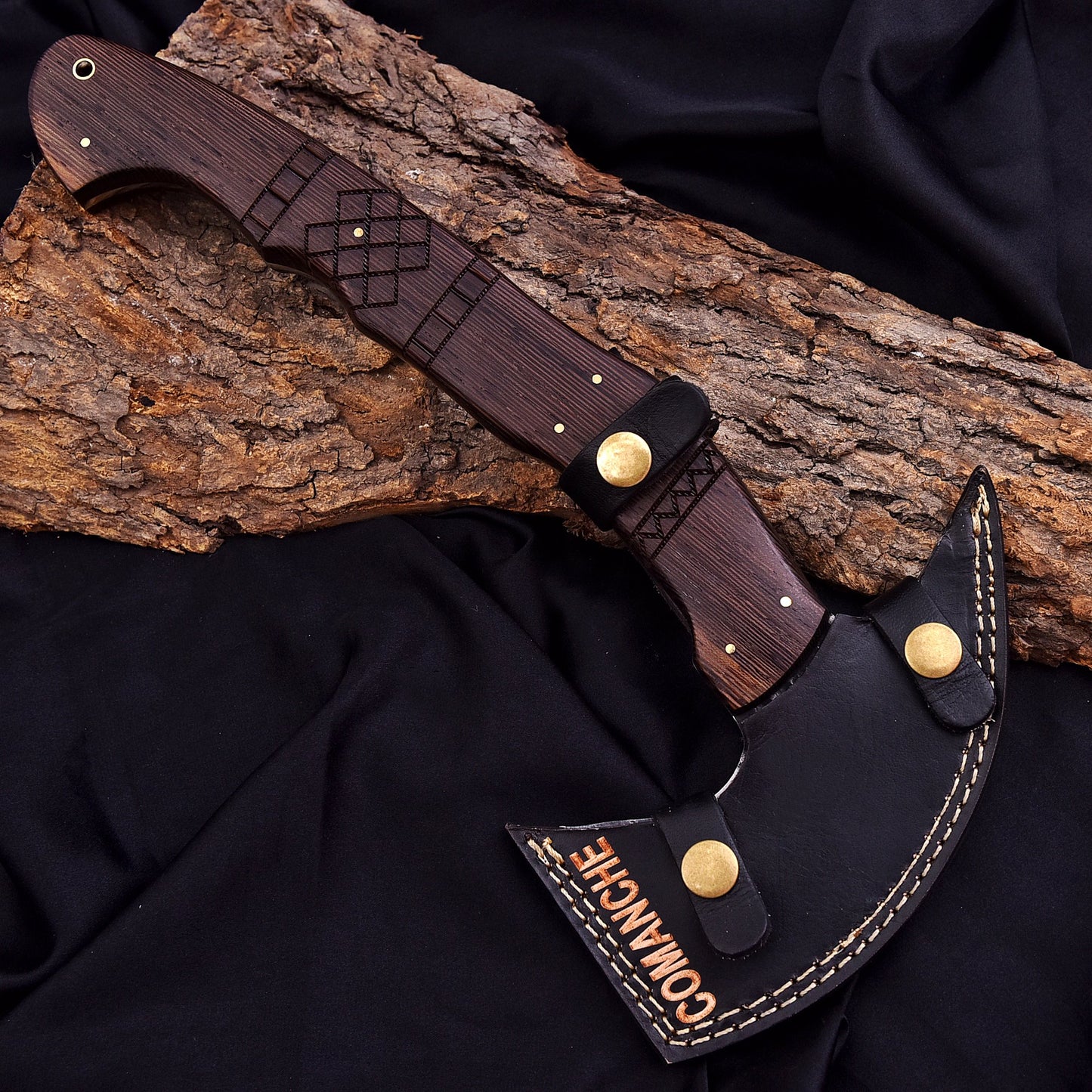 Hand-Forged Damascus Steel Viking Bearded Axe – Hardwood Handle with Leather Sheath