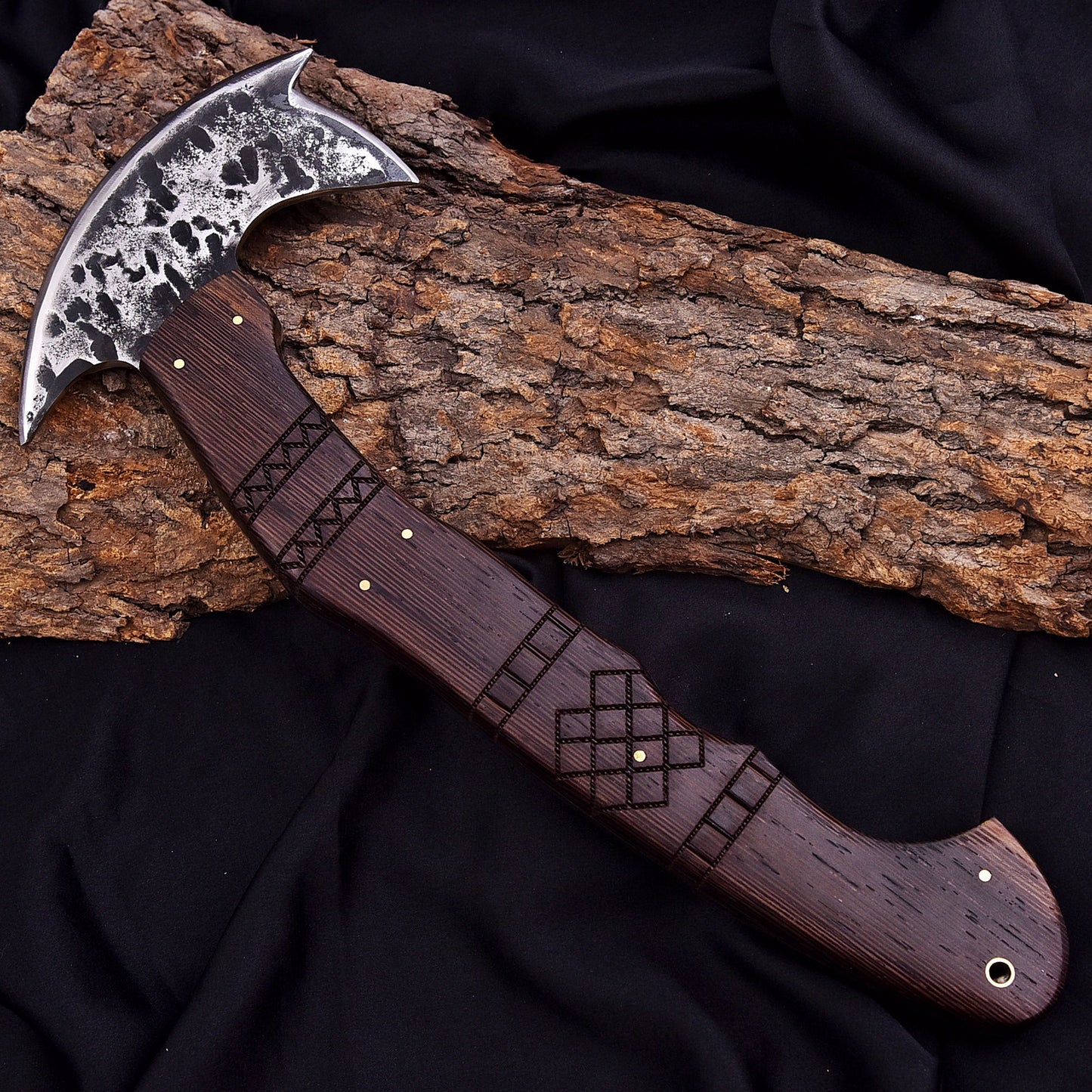 Hand-Forged Damascus Steel Viking Bearded Axe – Hardwood Handle with Leather Sheath