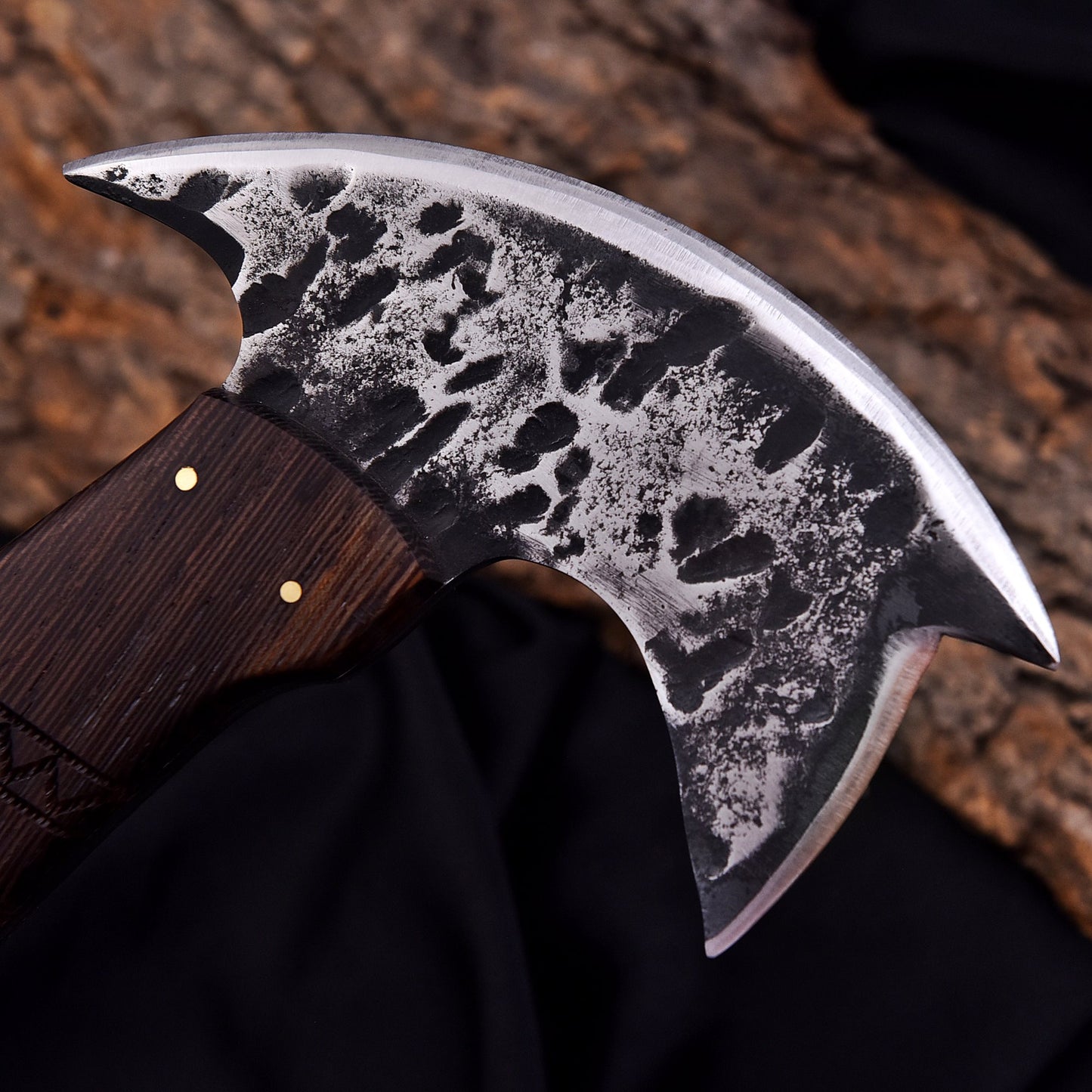Hand-Forged Damascus Steel Viking Bearded Axe – Hardwood Handle with Leather Sheath