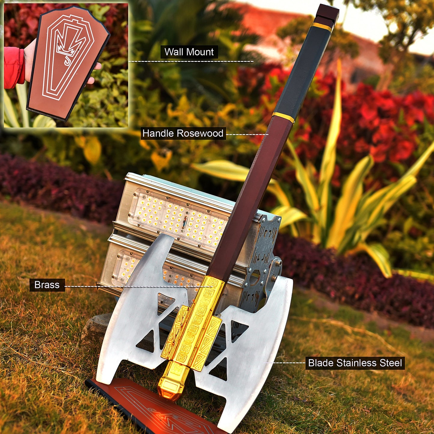 Gimli’s Double-Bladed Axe with Sheath & Wall Mount – Dwarven Warrior Collectible