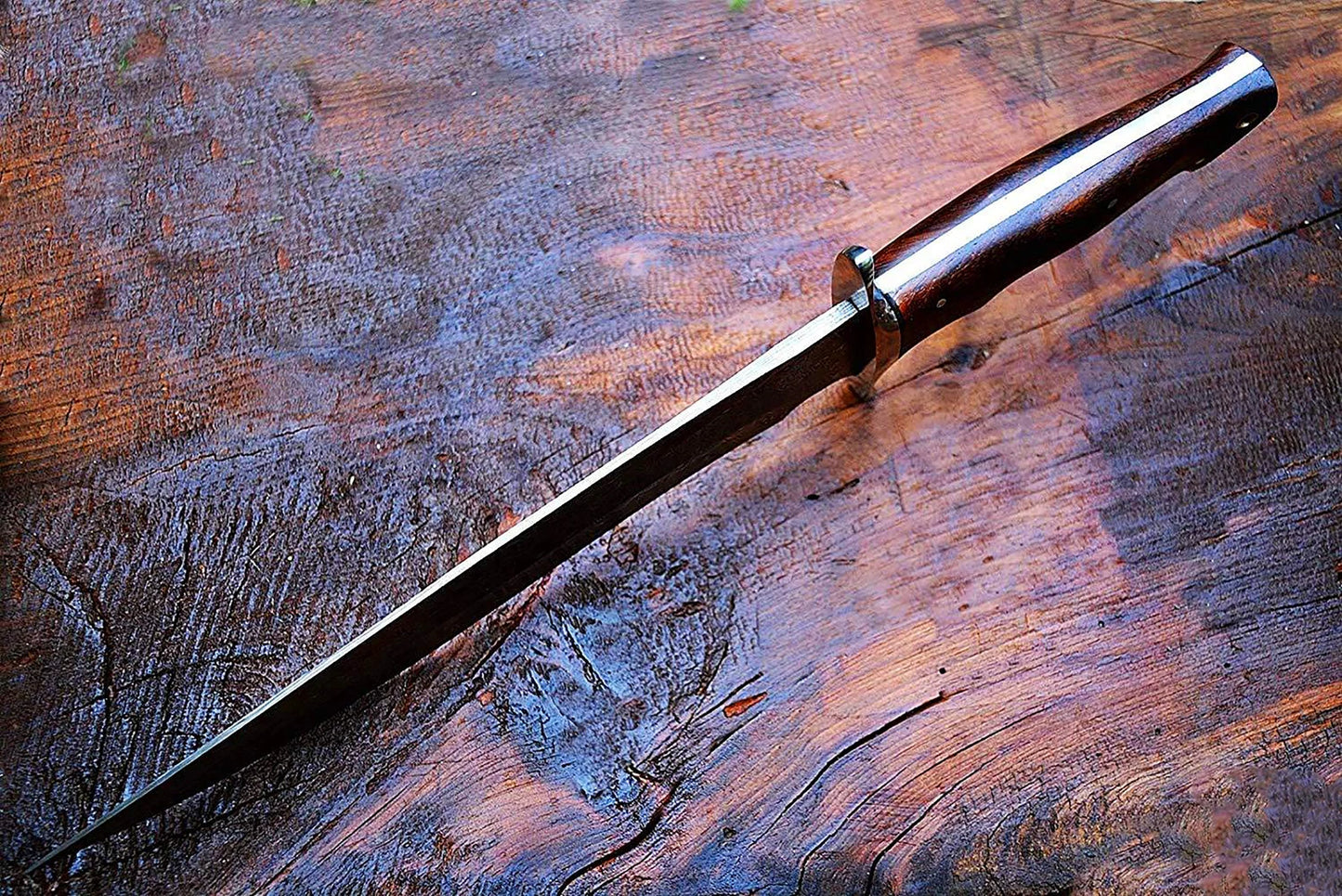 Hand-Forged Damascus Bowie Knife | Rosewood Handle | Hunting & Outdoor Survival Knife