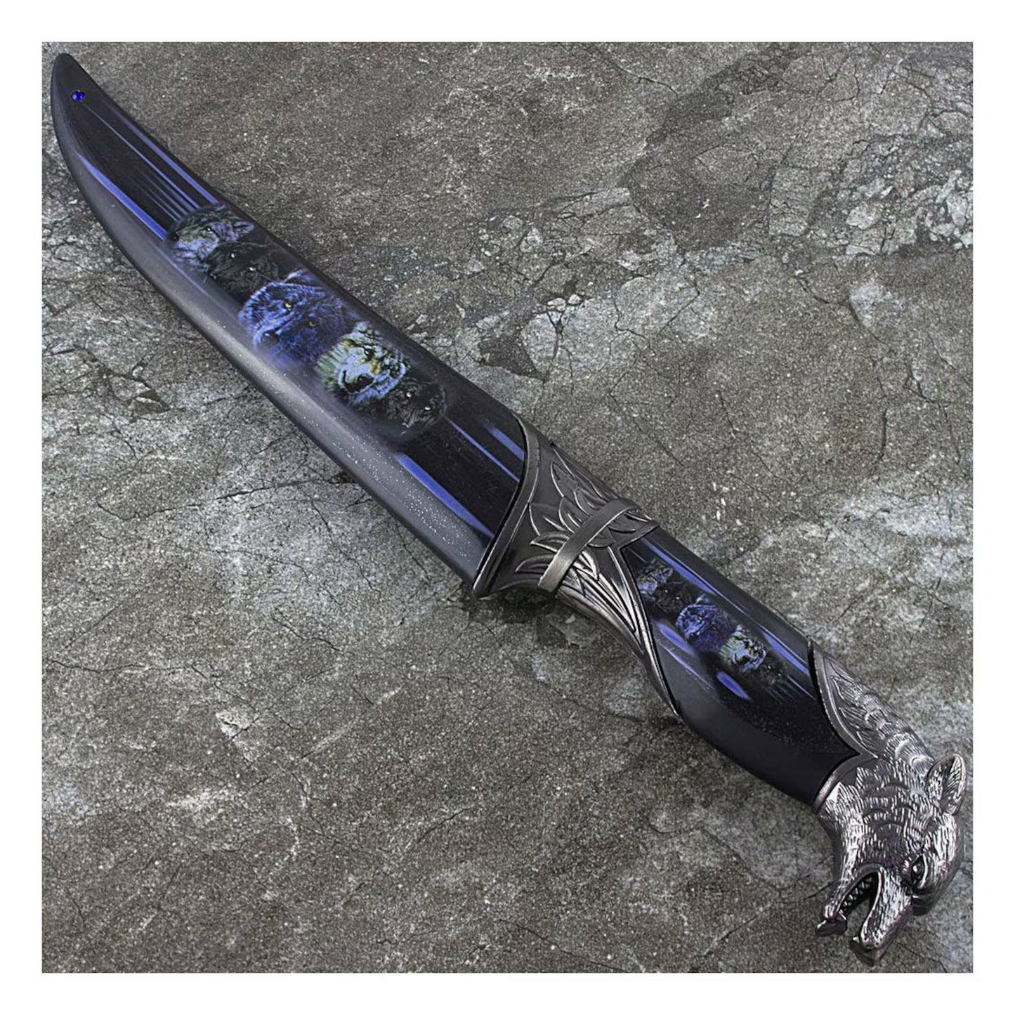 Fantasy Dagger with Wolf Pommel – Decorative Blade with Scabbard | Mythical Collector’s Knife