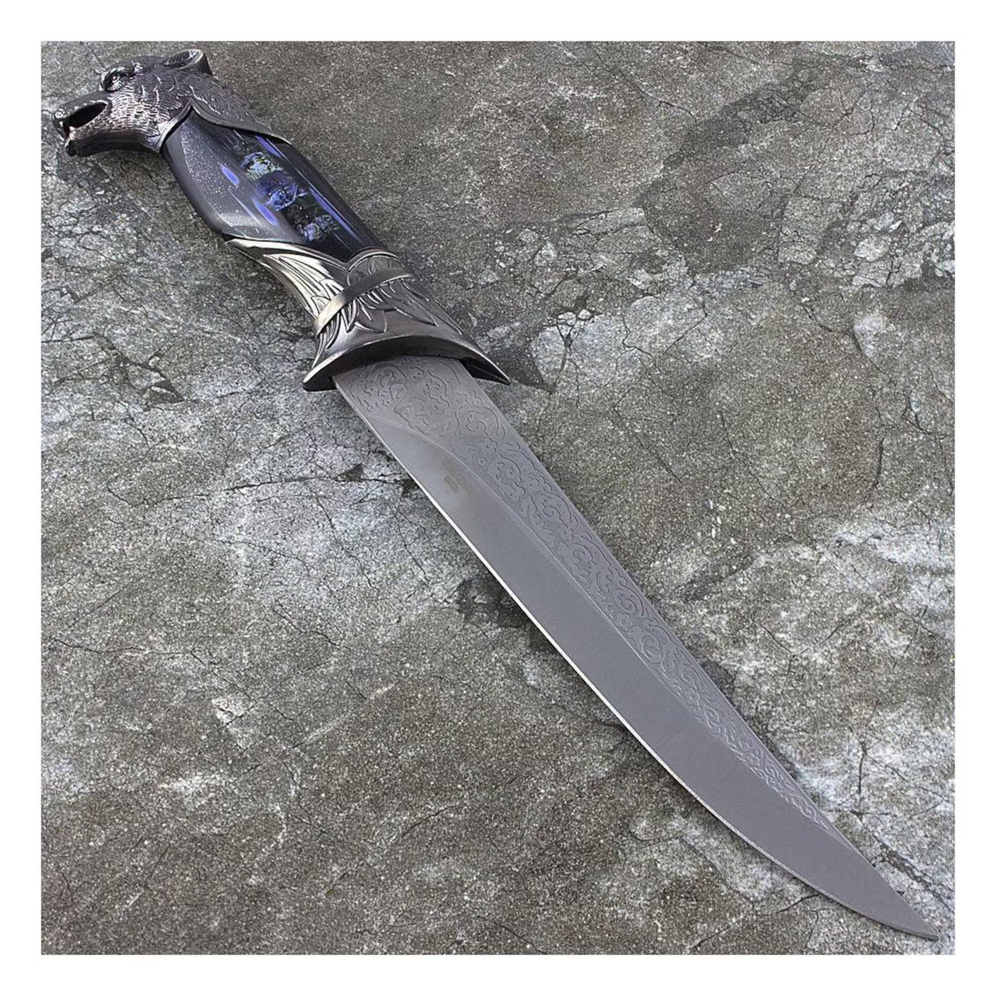 Fantasy Dagger with Wolf Pommel – Decorative Blade with Scabbard | Mythical Collector’s Knife