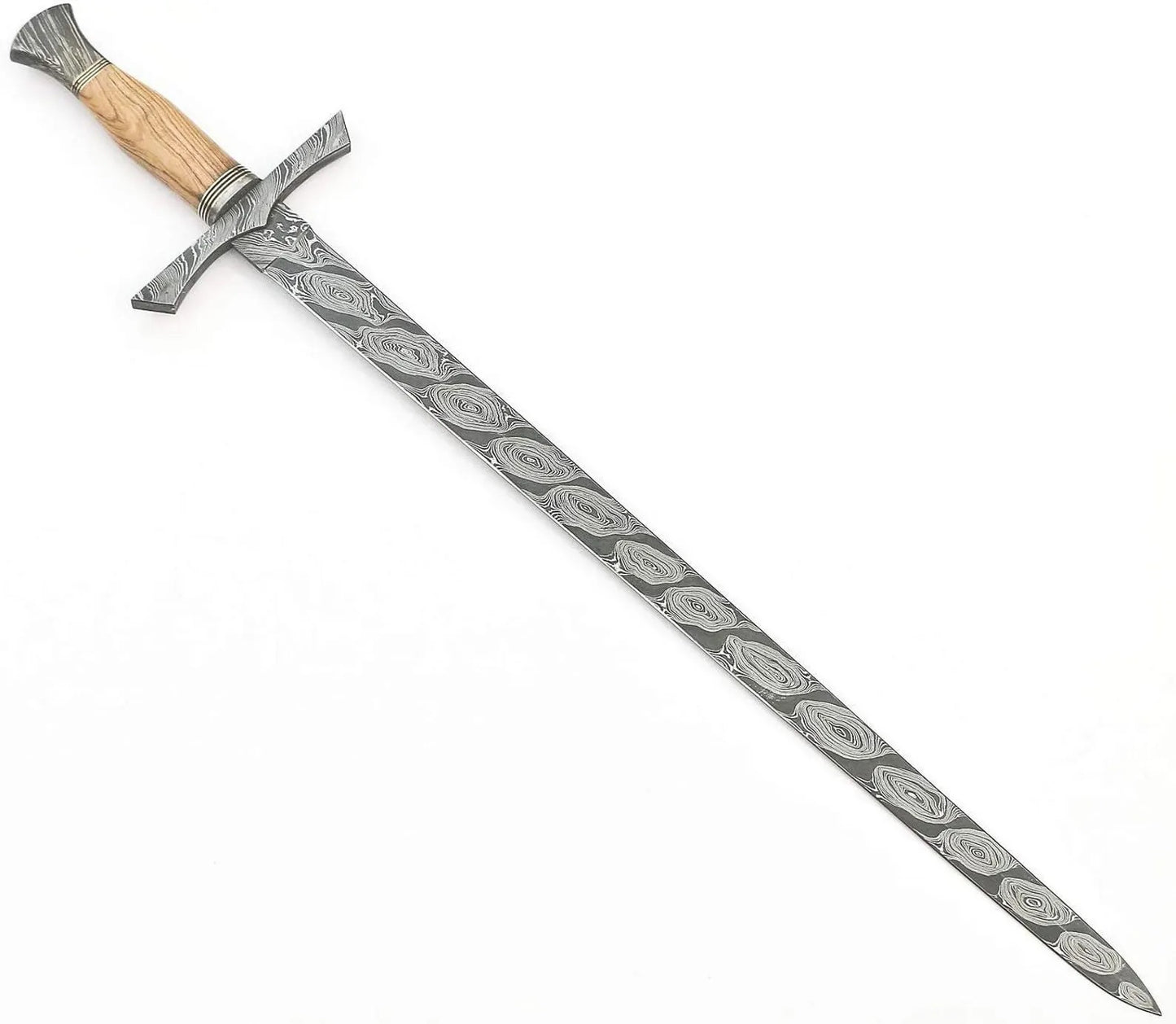 Hand-Forged Damascus Steel Medieval Sword – Damascus Guard & Wooden Grip | Knight’s Longsword