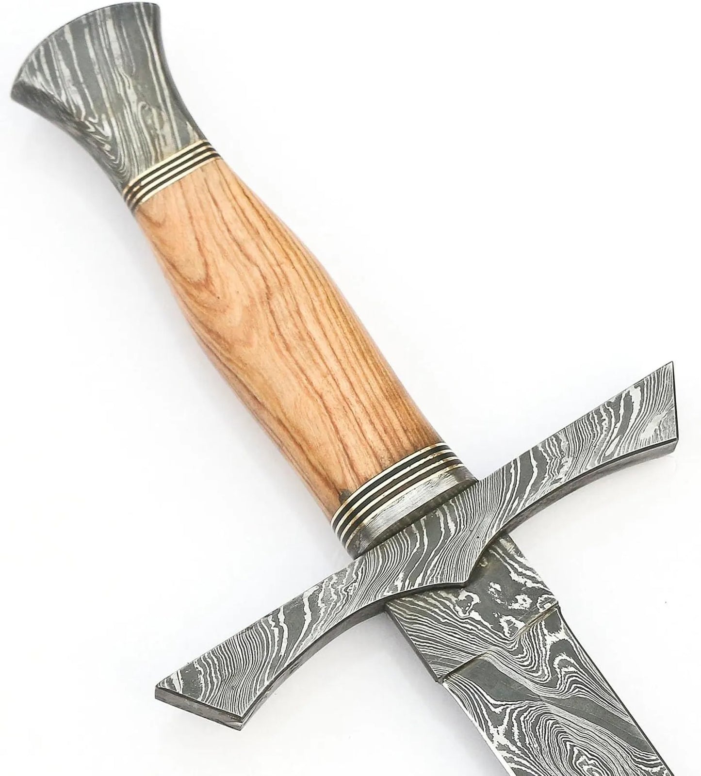 Hand-Forged Damascus Steel Medieval Sword – Damascus Guard & Wooden Grip | Knight’s Longsword