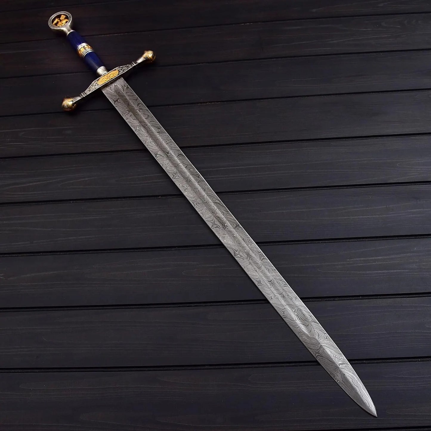 Damascus Steel Saint George Sword – Medieval Blade of the Dragon Slayer