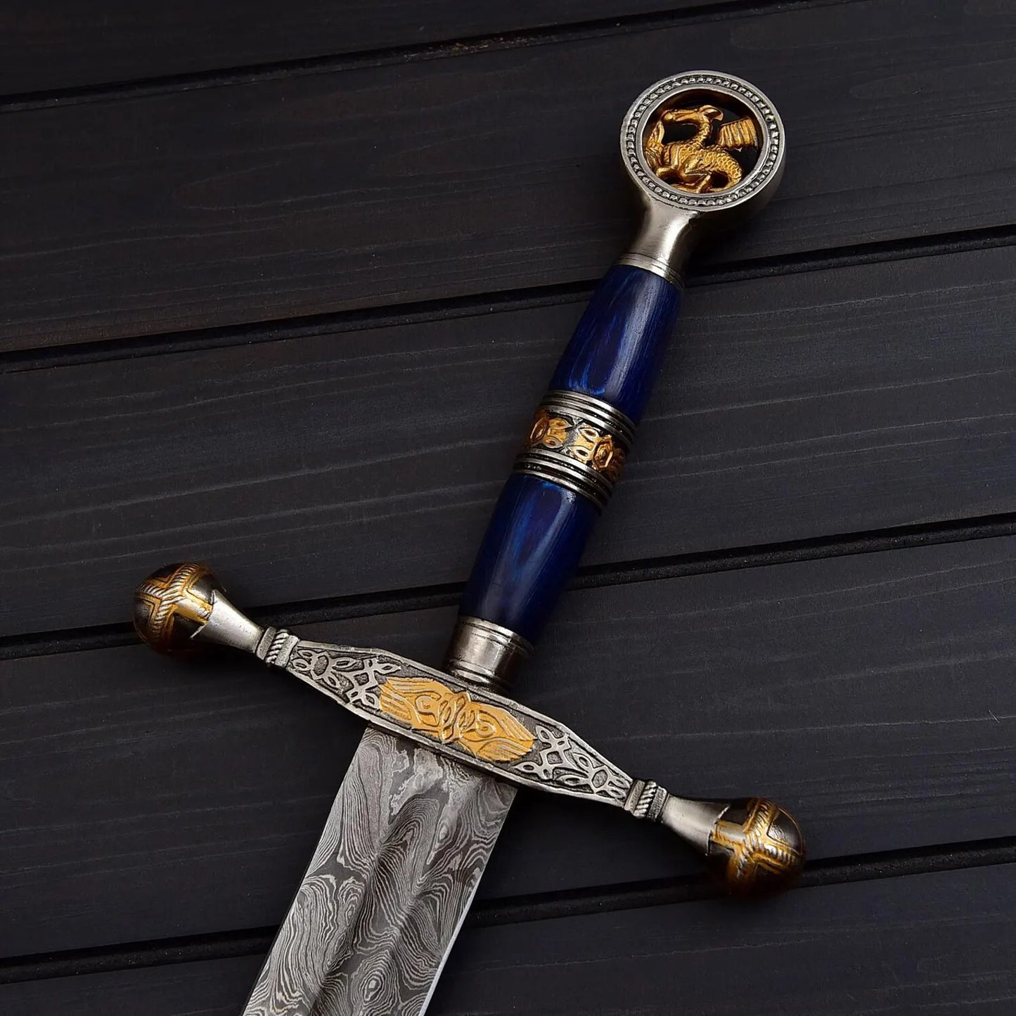 Damascus Steel Saint George Sword – Medieval Blade of the Dragon Slayer