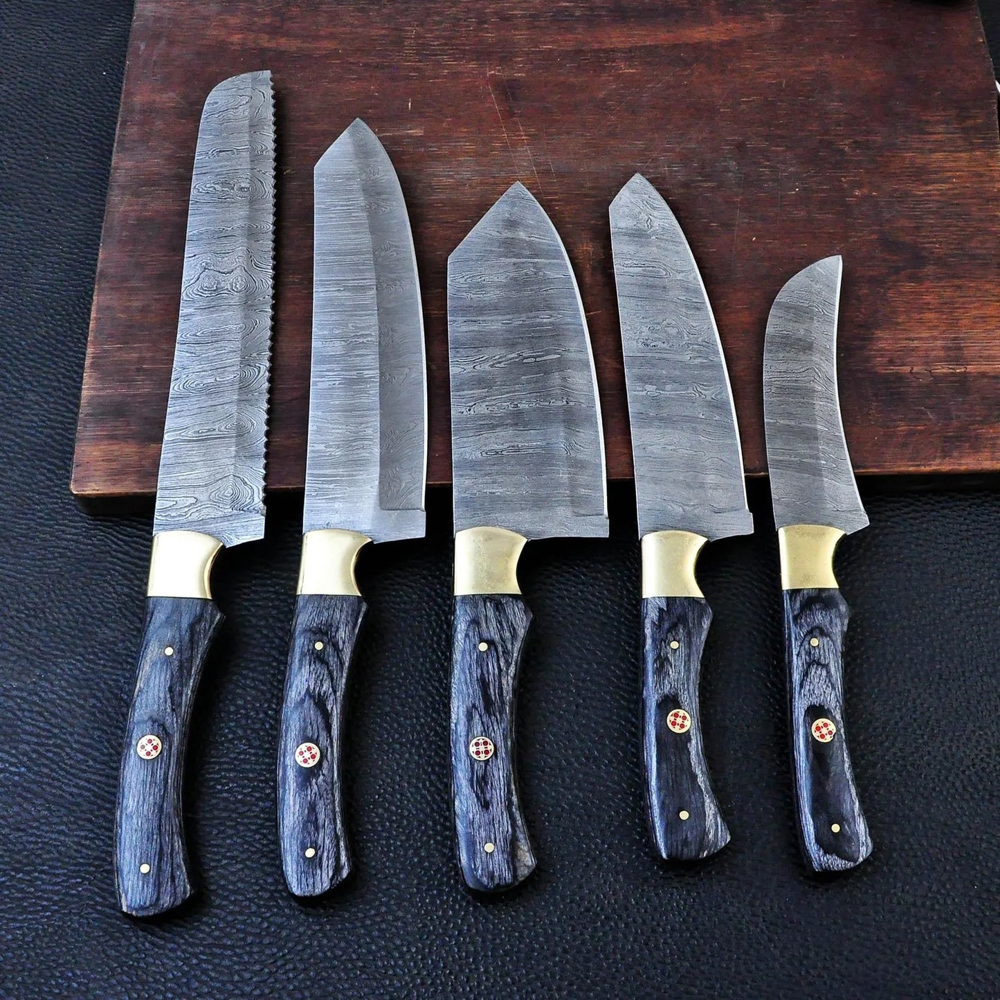 Handcrafted 5-Piece Damascus Steel Knife Set – Professional Chef’s Choice