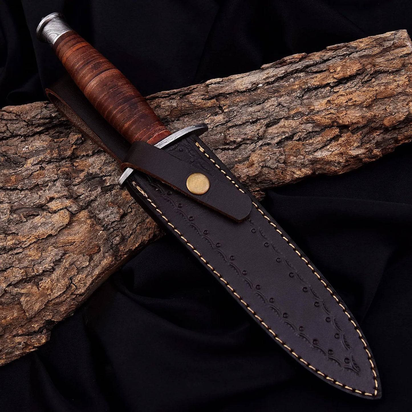 Personalized WWII Replica Dagger – Hand-Forged Damascus Steel with Leather Stacked Handle | Military Tribute Blade
