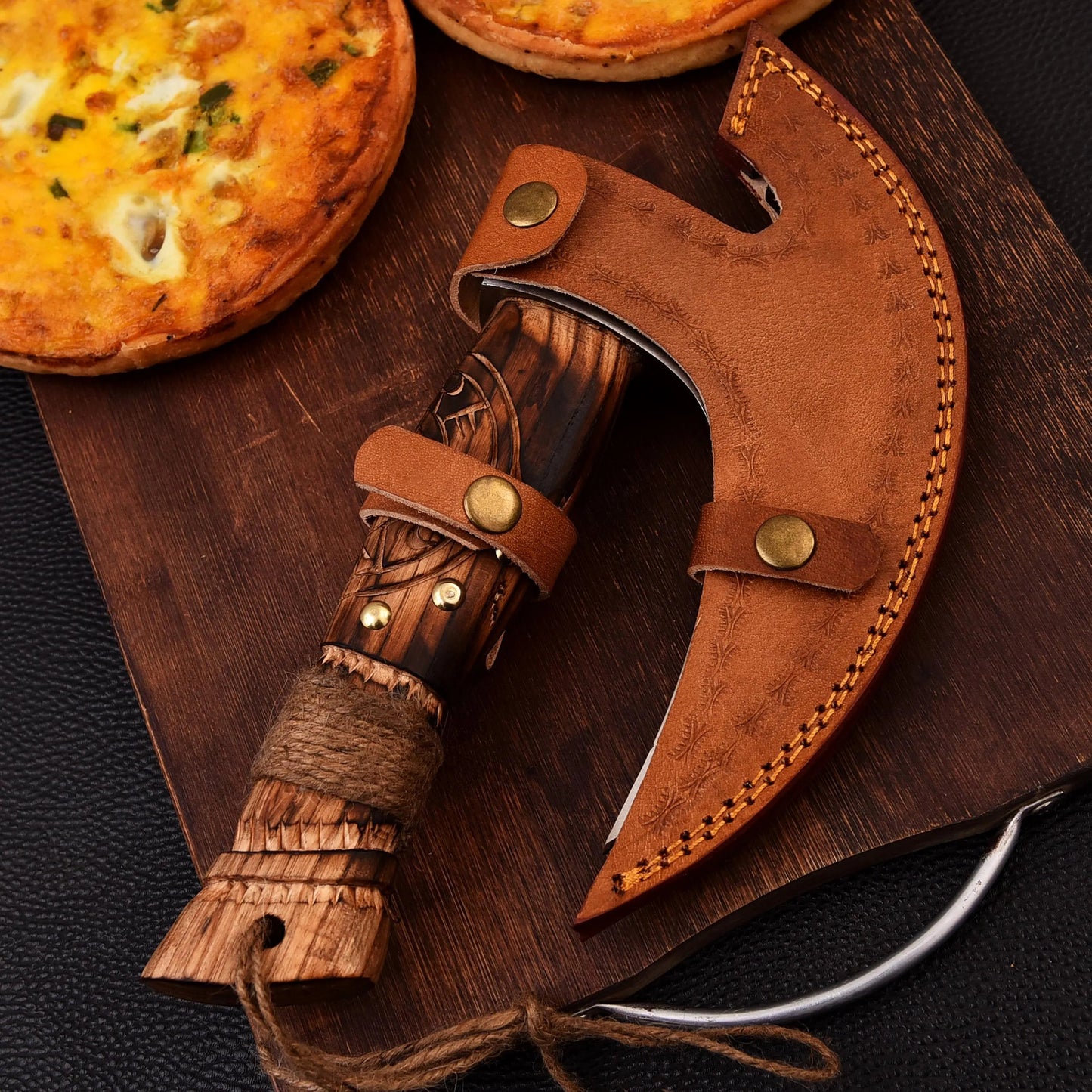 Hand-Forged Viking Pizza Cutter – Battle Axe Style with Wooden Handle | Norse-Inspired Kitchen Tool