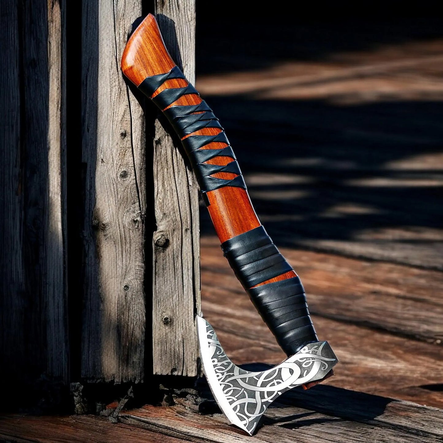 Hand-Forged Viking Axe – Leather-Wrapped Handle | Norse-Inspired Battle Axe