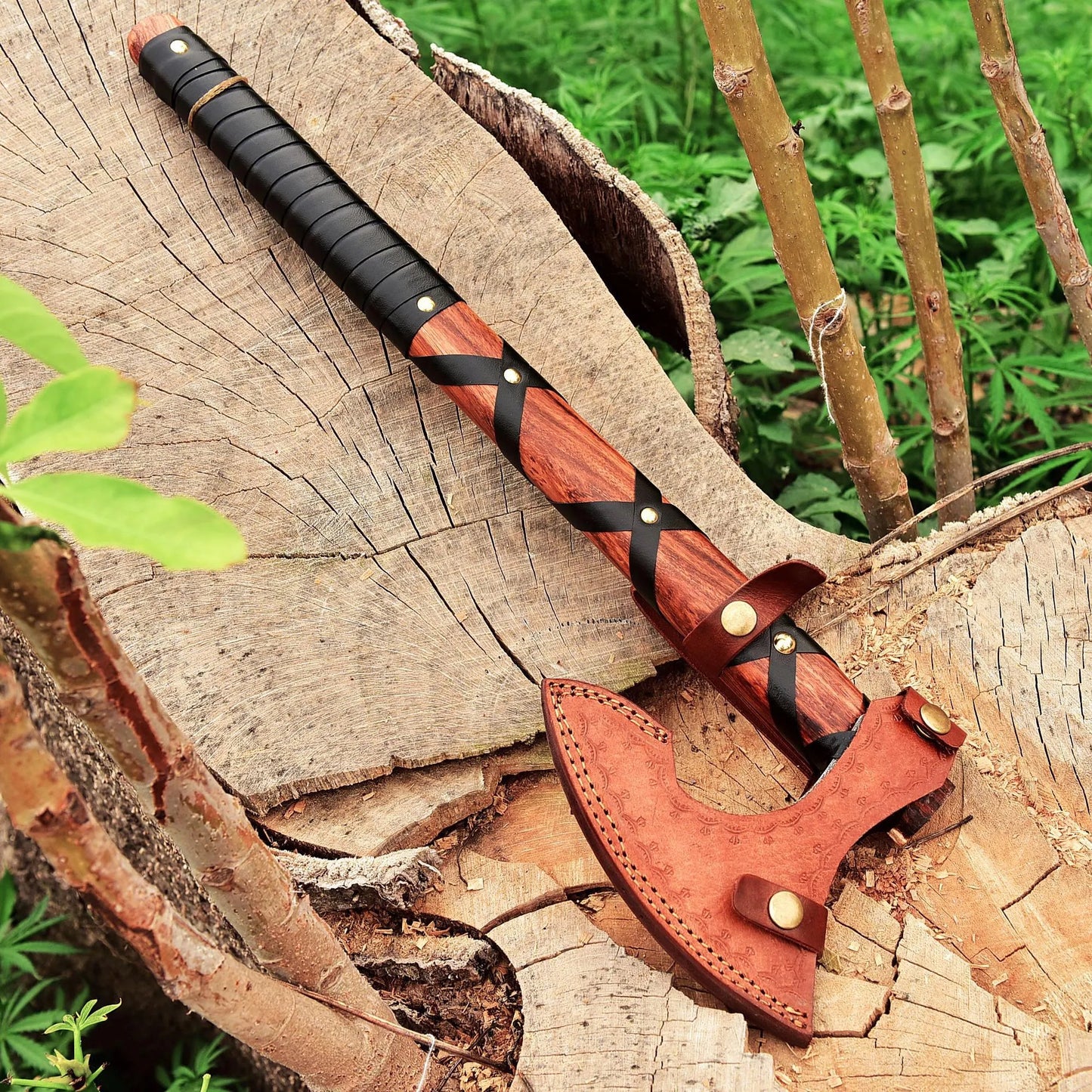 Hand-Forged Viking Axe – Leather-Wrapped Handle | Norse-Inspired Battle Axe