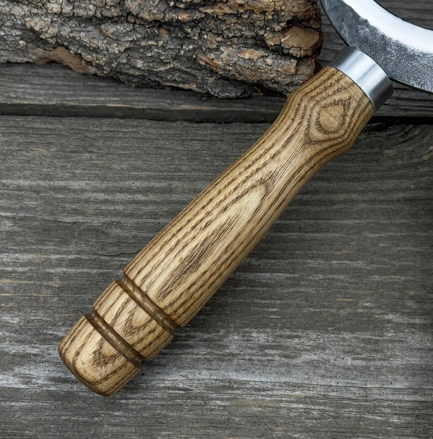 Hand-Forged Medieval Sickle – Curved Carbon Steel Blade with Carved Wood Handle