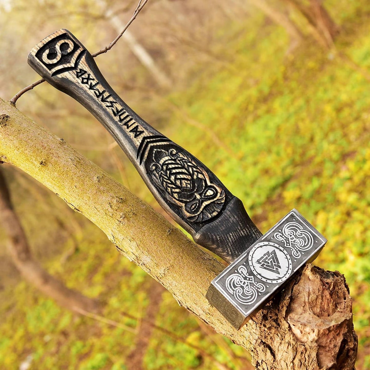 Viking Hammer – Handcrafted with Engraved Wooden Handle