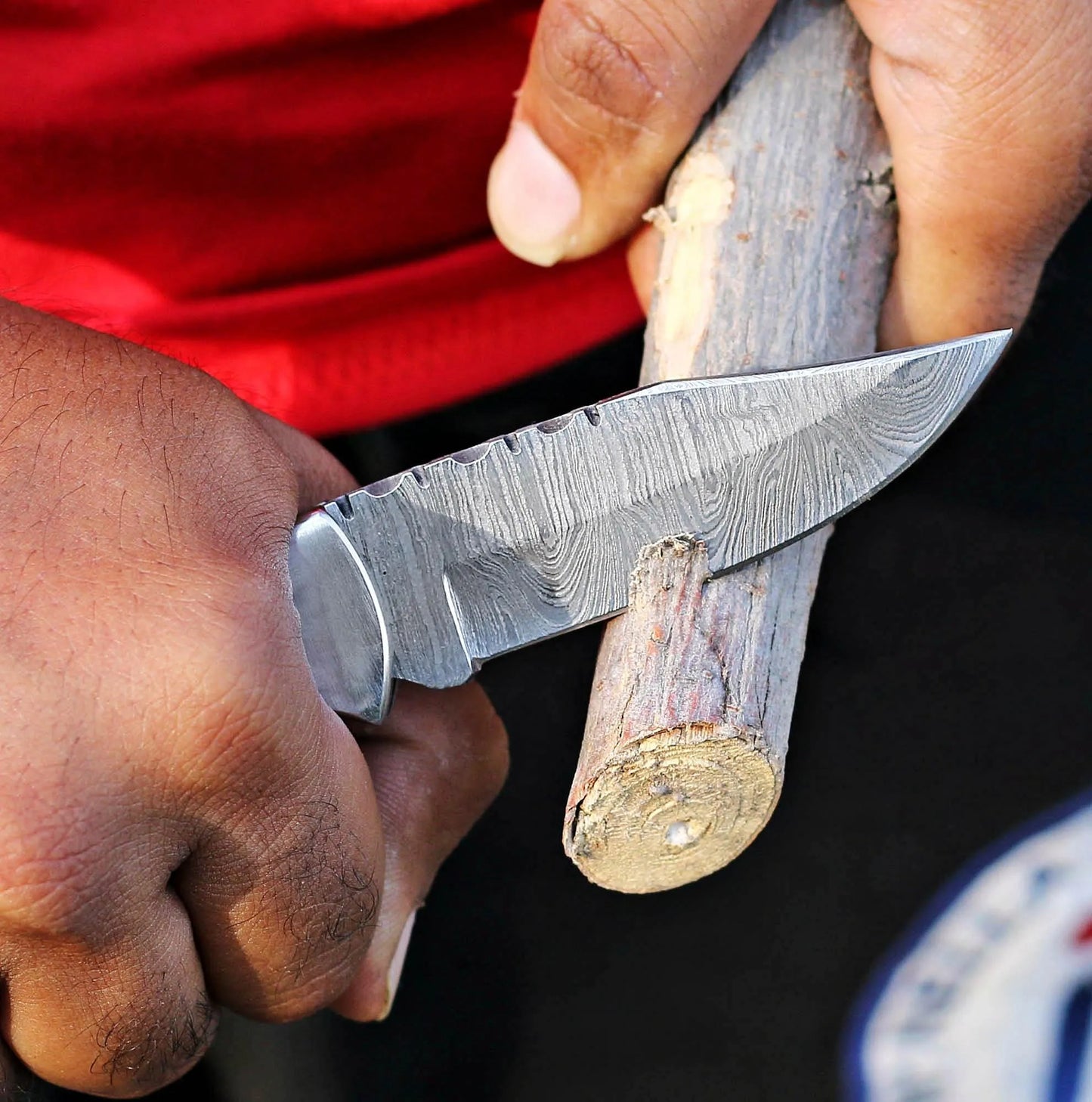Damascus Steel Folding Pocket Knife – Camping & EDC Tool | Wood Handle & Locking Blade