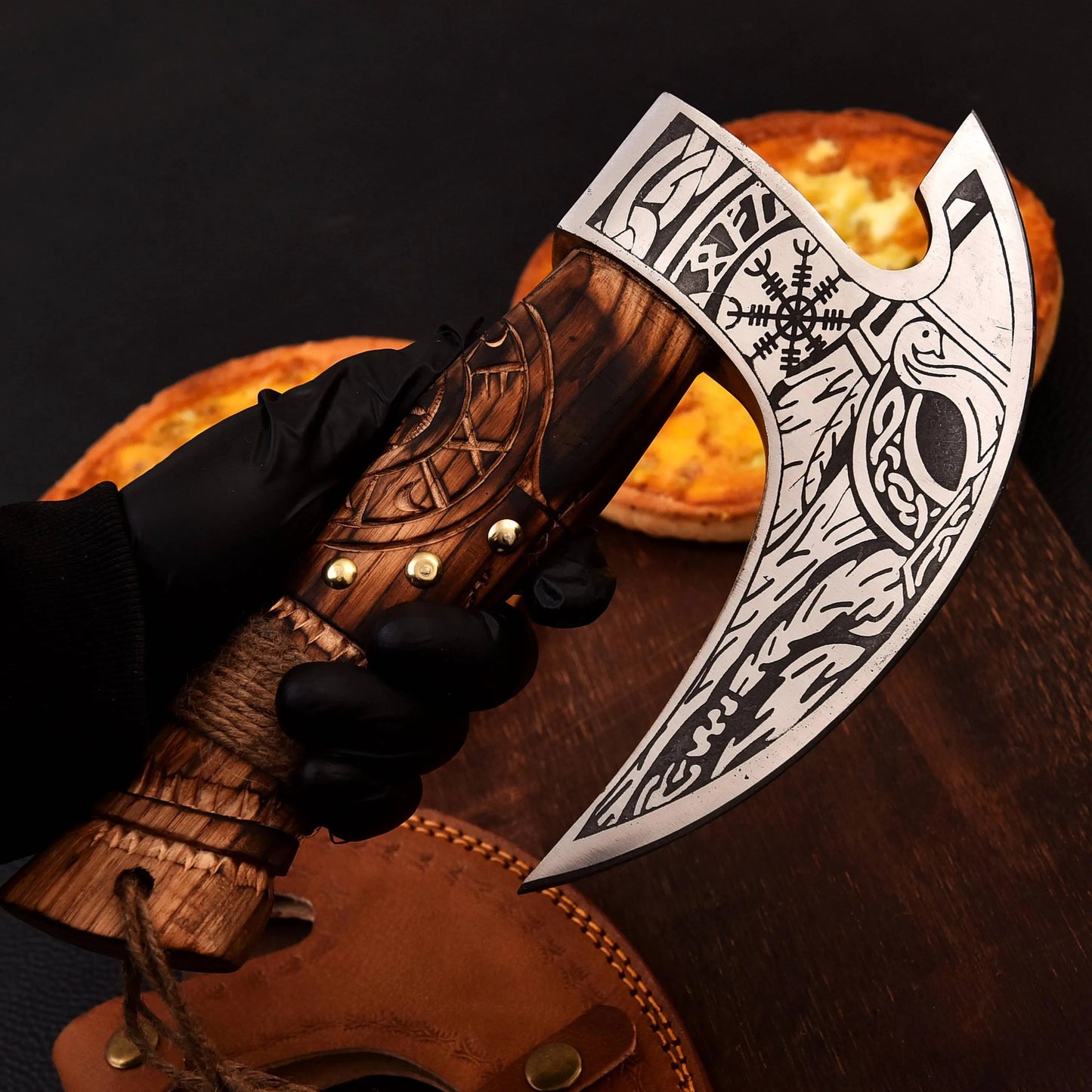 Hand-Forged Viking Pizza Cutter – Battle Axe Style with Wooden Handle | Norse-Inspired Kitchen Tool
