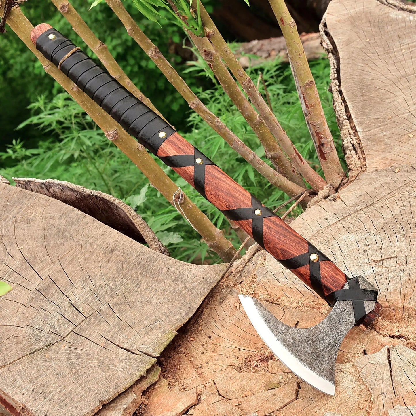 Hand-Forged Viking Axe – Leather-Wrapped Handle | Norse-Inspired Battle Axe