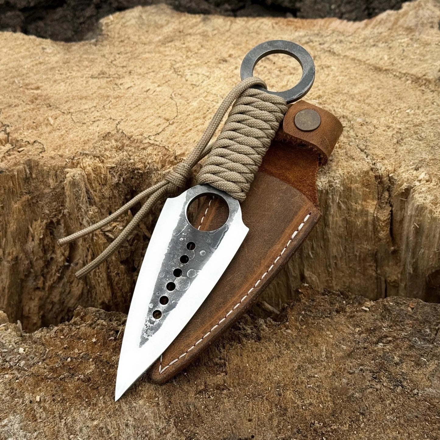 Tactical Throwing Knife – Balanced Steel Blade with Leather Sheath | Survival & Target Practice Knife