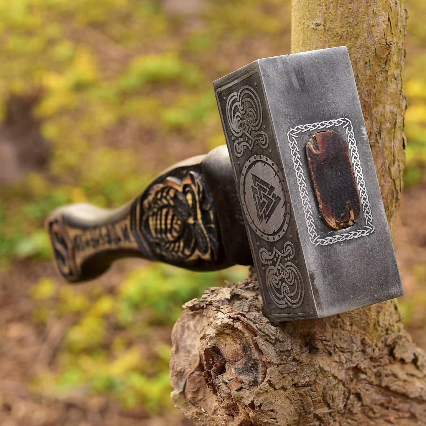 Viking Hammer – Handcrafted with Engraved Wooden Handle