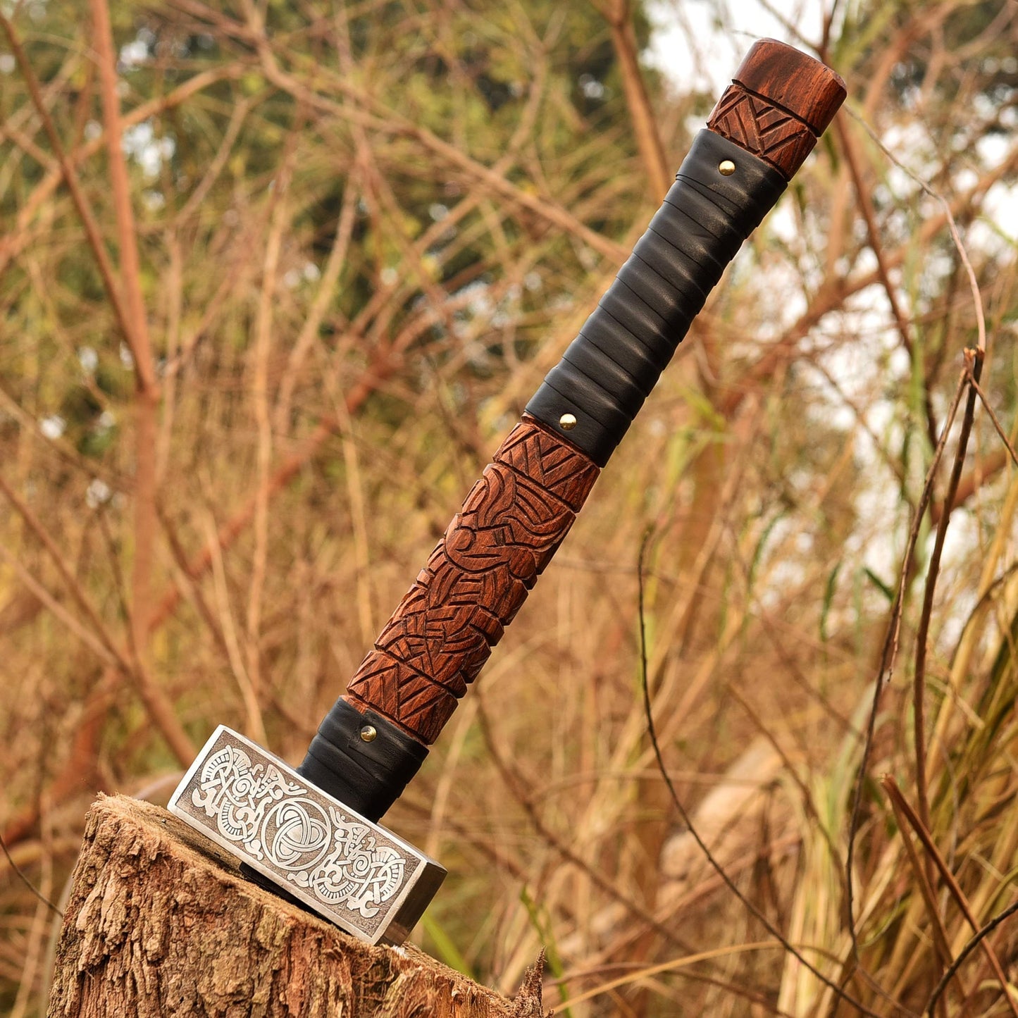 Viking Hammer – Handcrafted with Engraved Wooden Handle