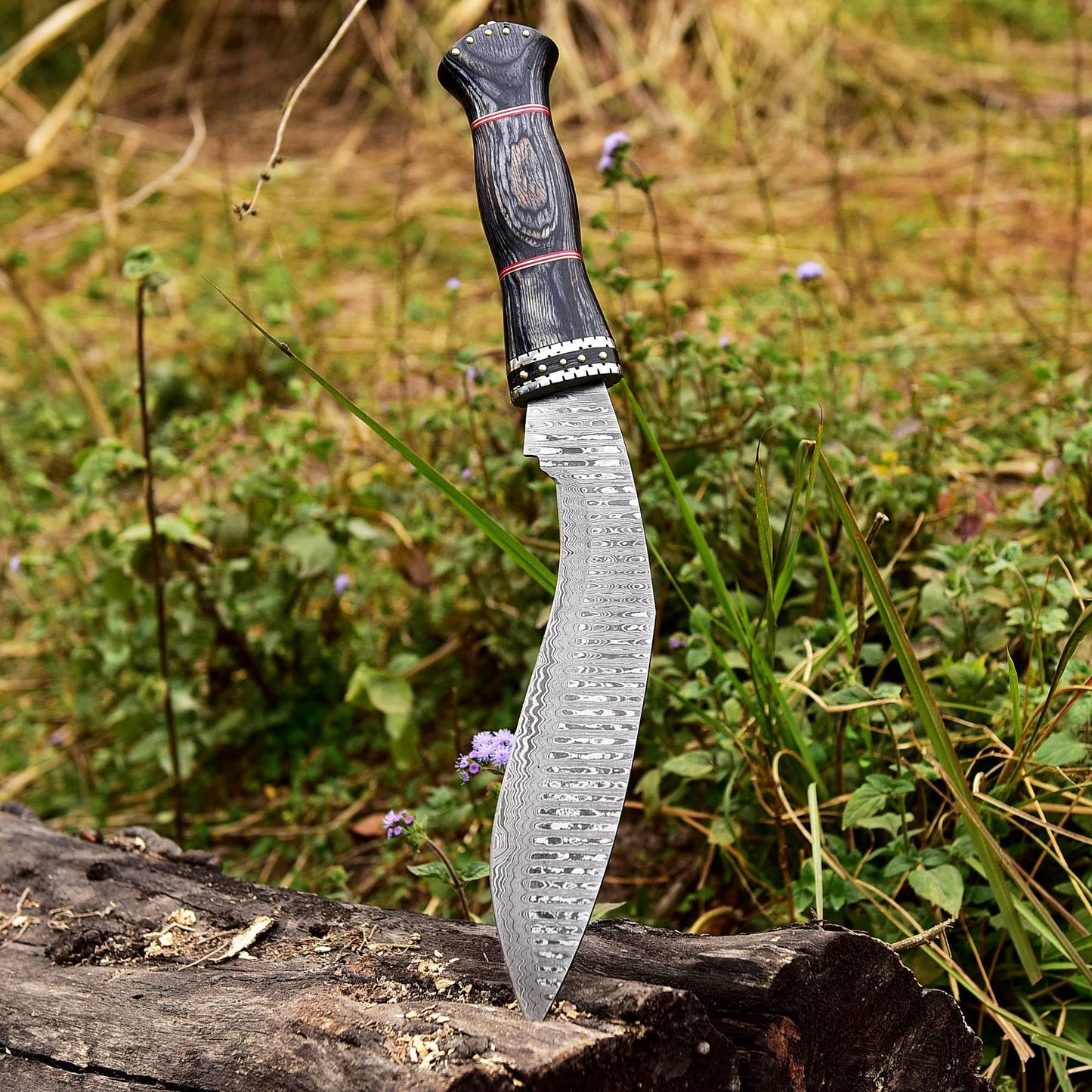 Damascus Steel Kukri Knife – Tactical Curve, Handcrafted with Wood Grip