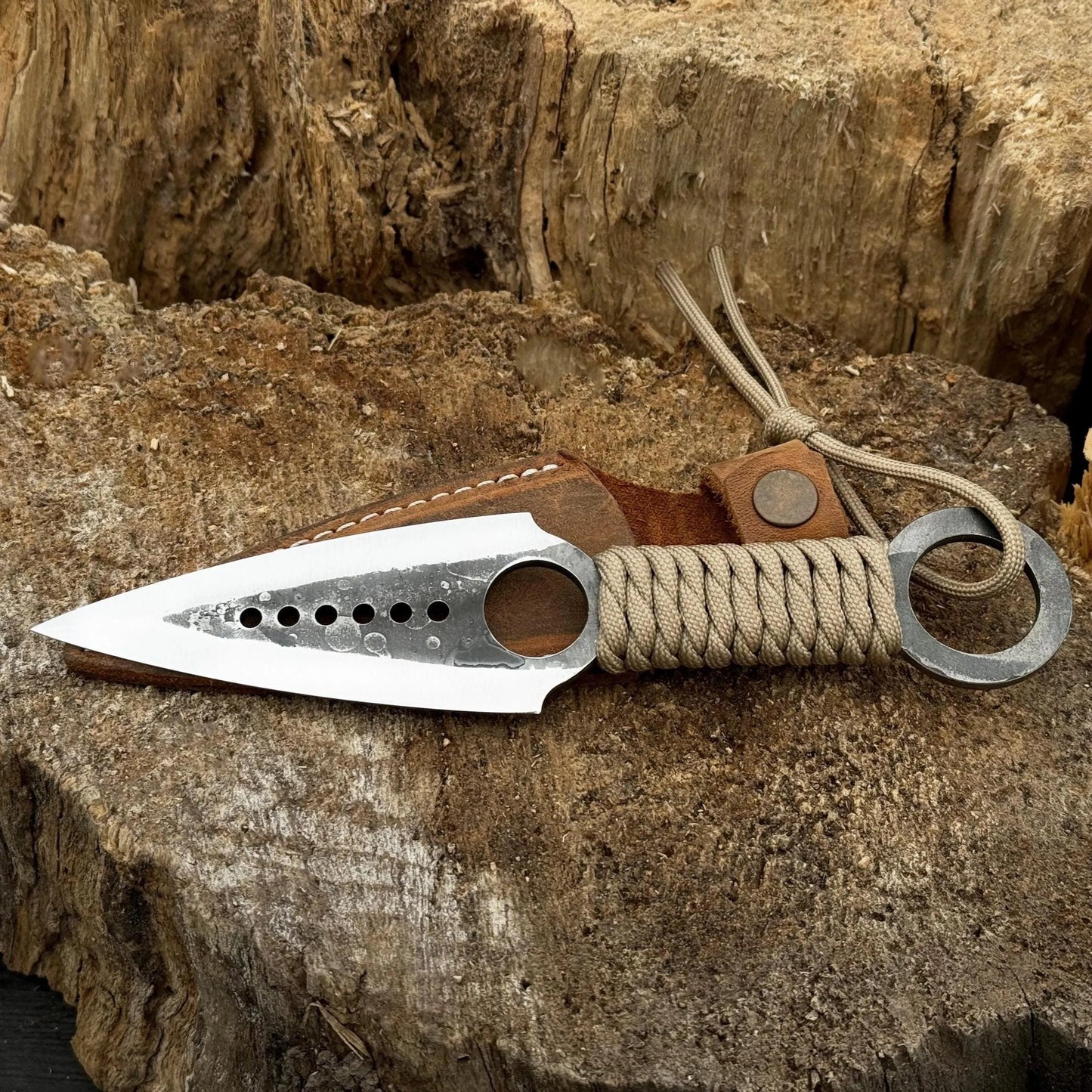Tactical Throwing Knife – Balanced Steel Blade with Leather Sheath | Survival & Target Practice Knife