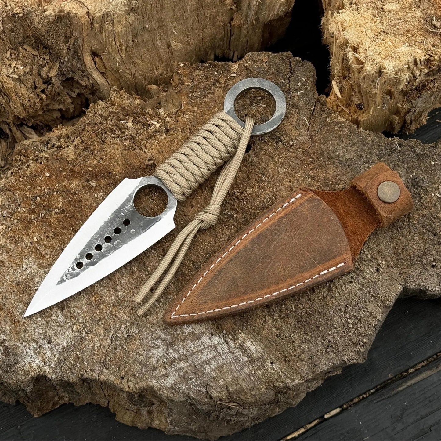 Tactical Throwing Knife – Balanced Steel Blade with Leather Sheath | Survival & Target Practice Knife