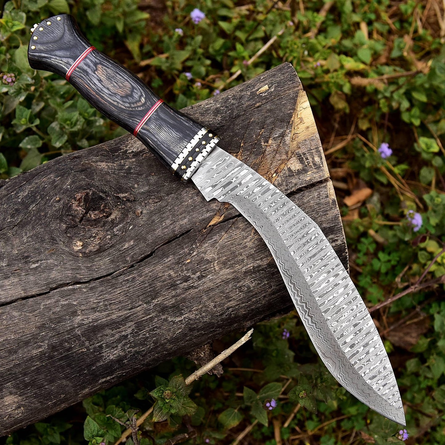 Damascus Steel Kukri Knife – Tactical Curve, Handcrafted with Wood Grip