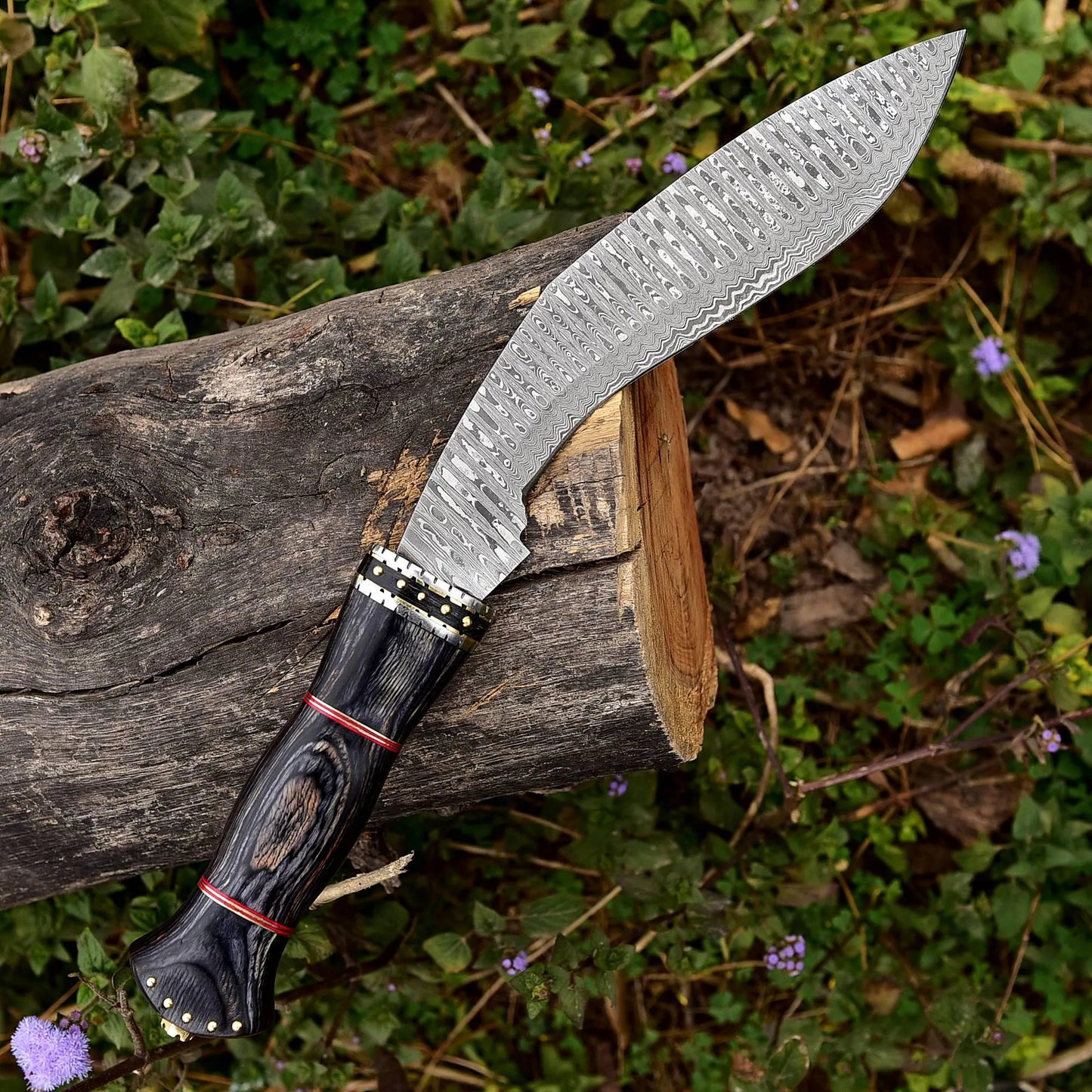 Damascus Steel Kukri Knife – Tactical Curve, Handcrafted with Wood Grip