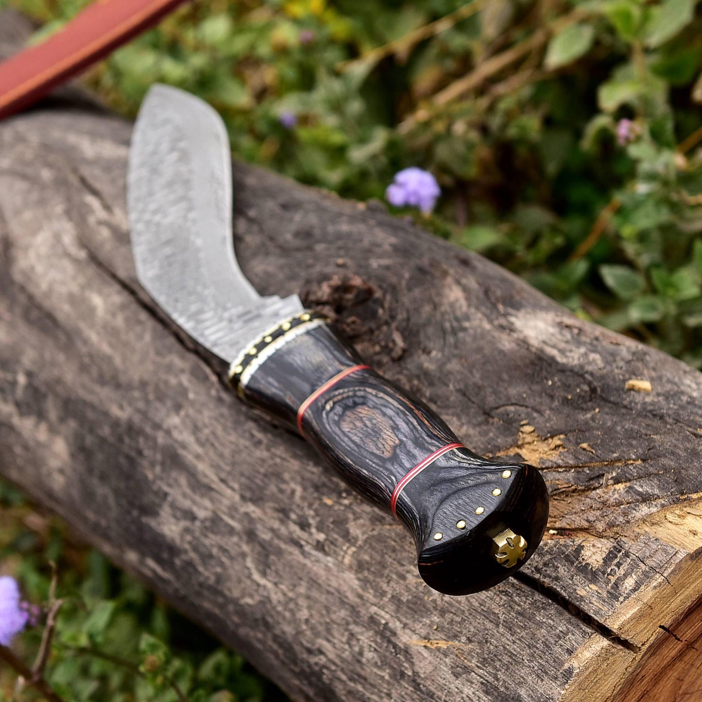 Damascus Steel Kukri Knife – Tactical Curve, Handcrafted with Wood Grip