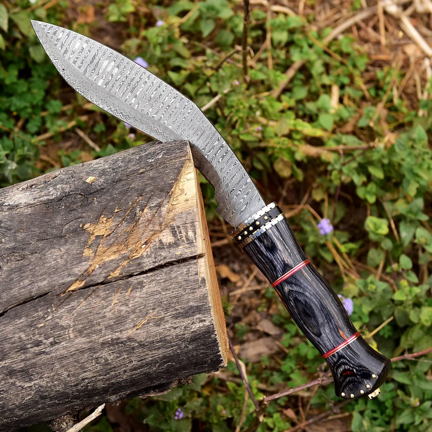 Damascus Steel Kukri Knife – Tactical Curve, Handcrafted with Wood Grip