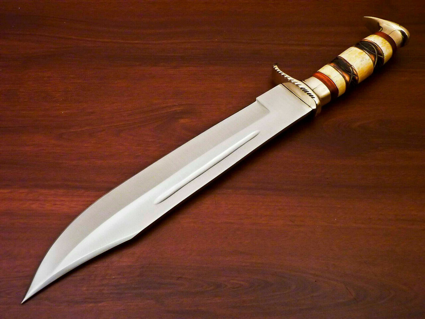 Stainless Steel Bowie Knife – Carved Bone Handle | Handcrafted Hunting & Collector’s Blade