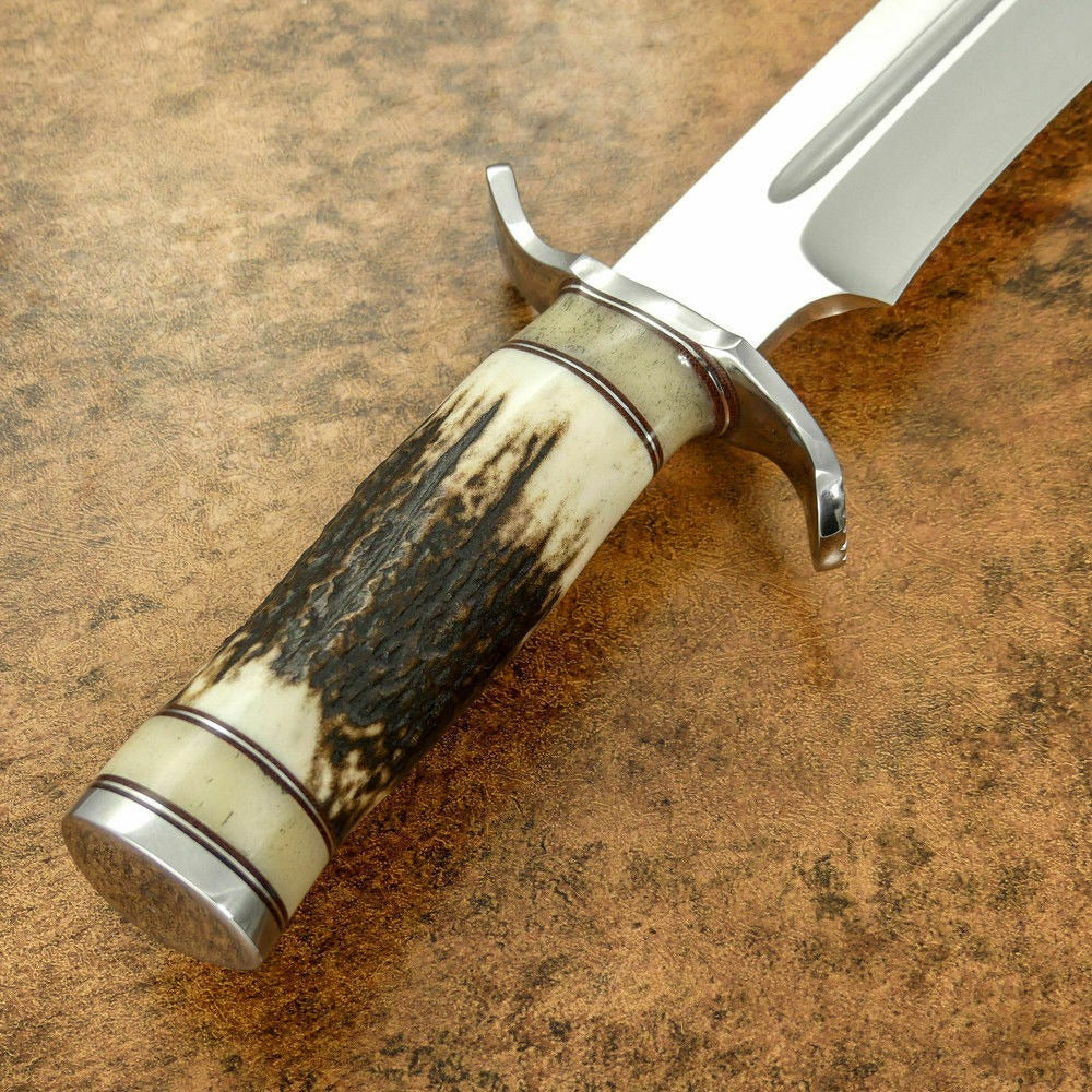 Stainless Steel Bowie Knife – Genuine Stag Handle | Durable Hunting & Outdoor Blade
