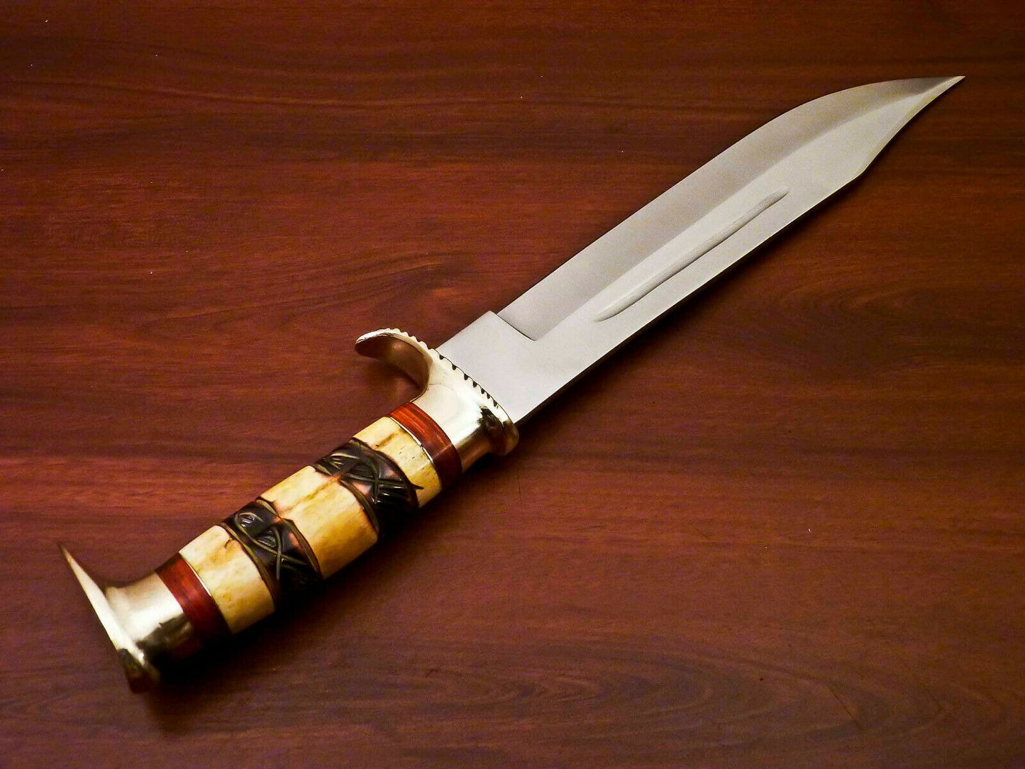 Stainless Steel Bowie Knife – Carved Bone Handle | Handcrafted Hunting & Collector’s Blade