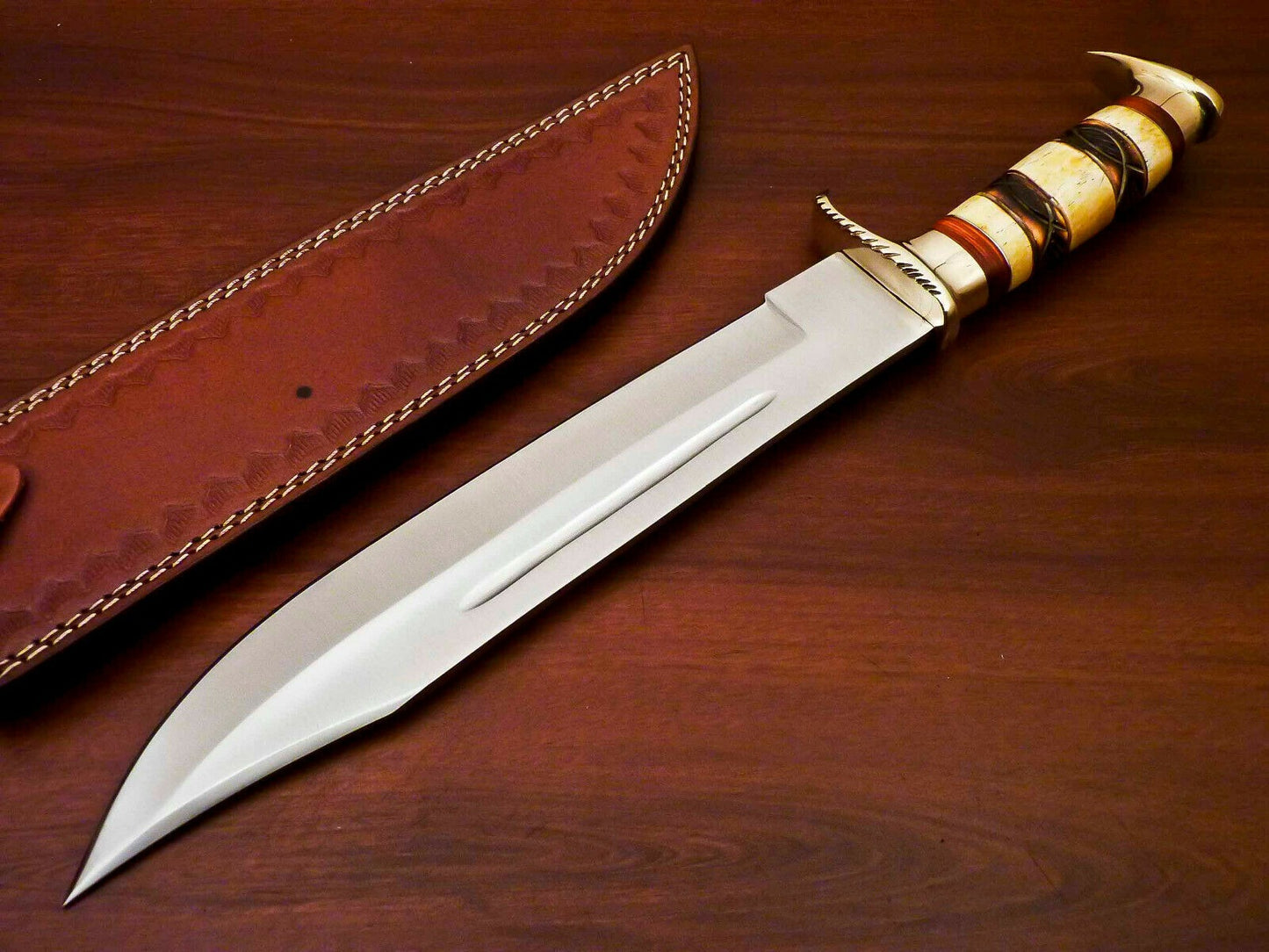 Stainless Steel Bowie Knife – Carved Bone Handle | Handcrafted Hunting & Collector’s Blade