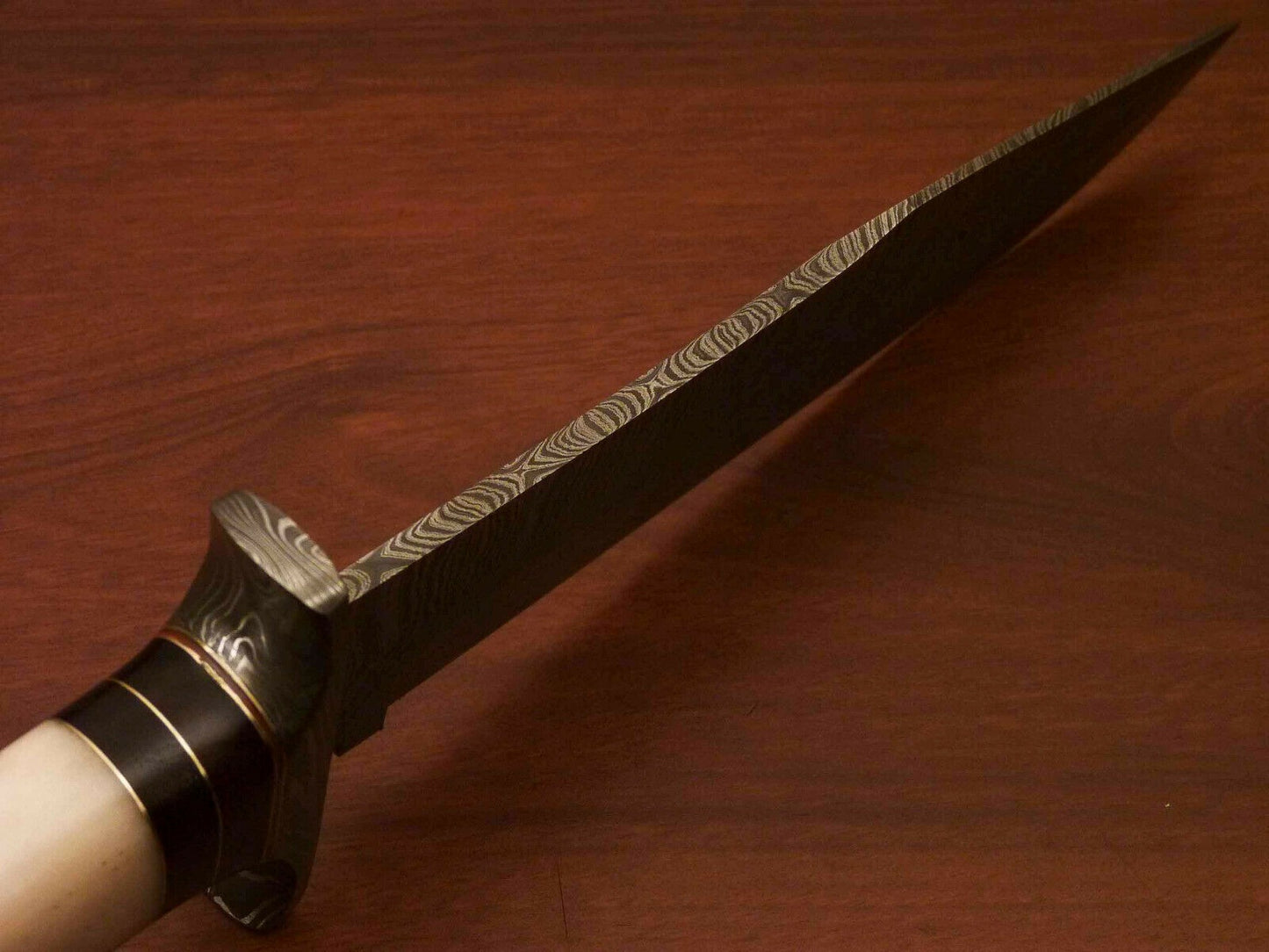 Handmade Damascus Steel Bowie Knife – Camel Bone Handle | Hunting & Collectors Blade