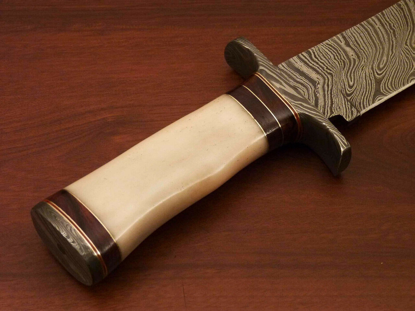 Handmade Damascus Steel Bowie Knife – Camel Bone Handle | Hunting & Collectors Blade
