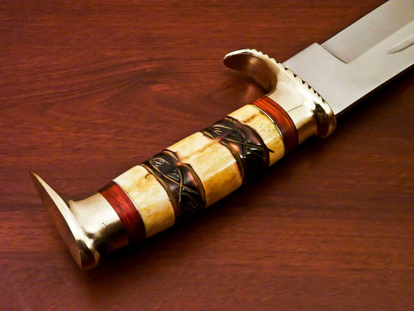 Stainless Steel Bowie Knife – Carved Bone Handle | Handcrafted Hunting & Collector’s Blade