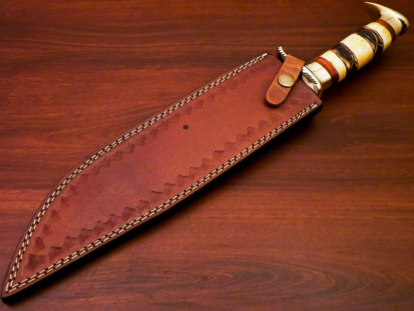 Stainless Steel Bowie Knife – Carved Bone Handle | Handcrafted Hunting & Collector’s Blade
