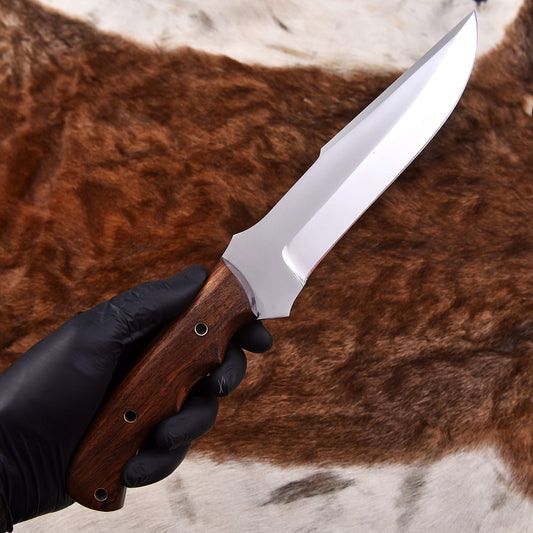 Heavy-Duty Chef Knife with Contoured Wood Handle – Outdoor Kitchen Blade