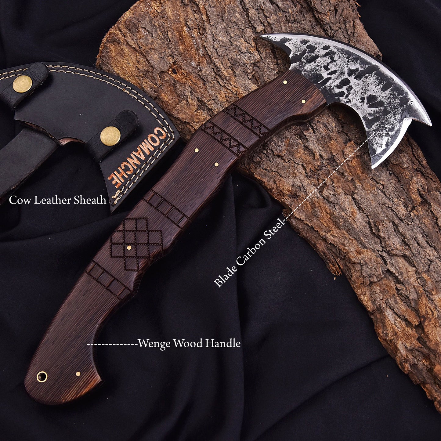 Hand-Forged Damascus Steel Viking Bearded Axe – Hardwood Handle with Leather Sheath