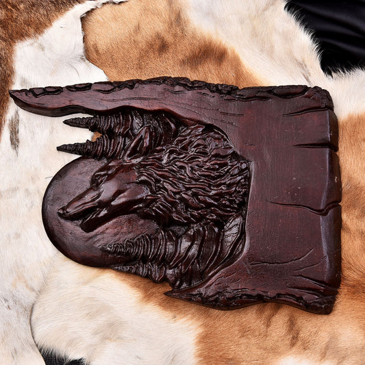 Handcrafted Wooden Wolf Shield Wall Plaque – Rustic Hunting Lodge Decor
